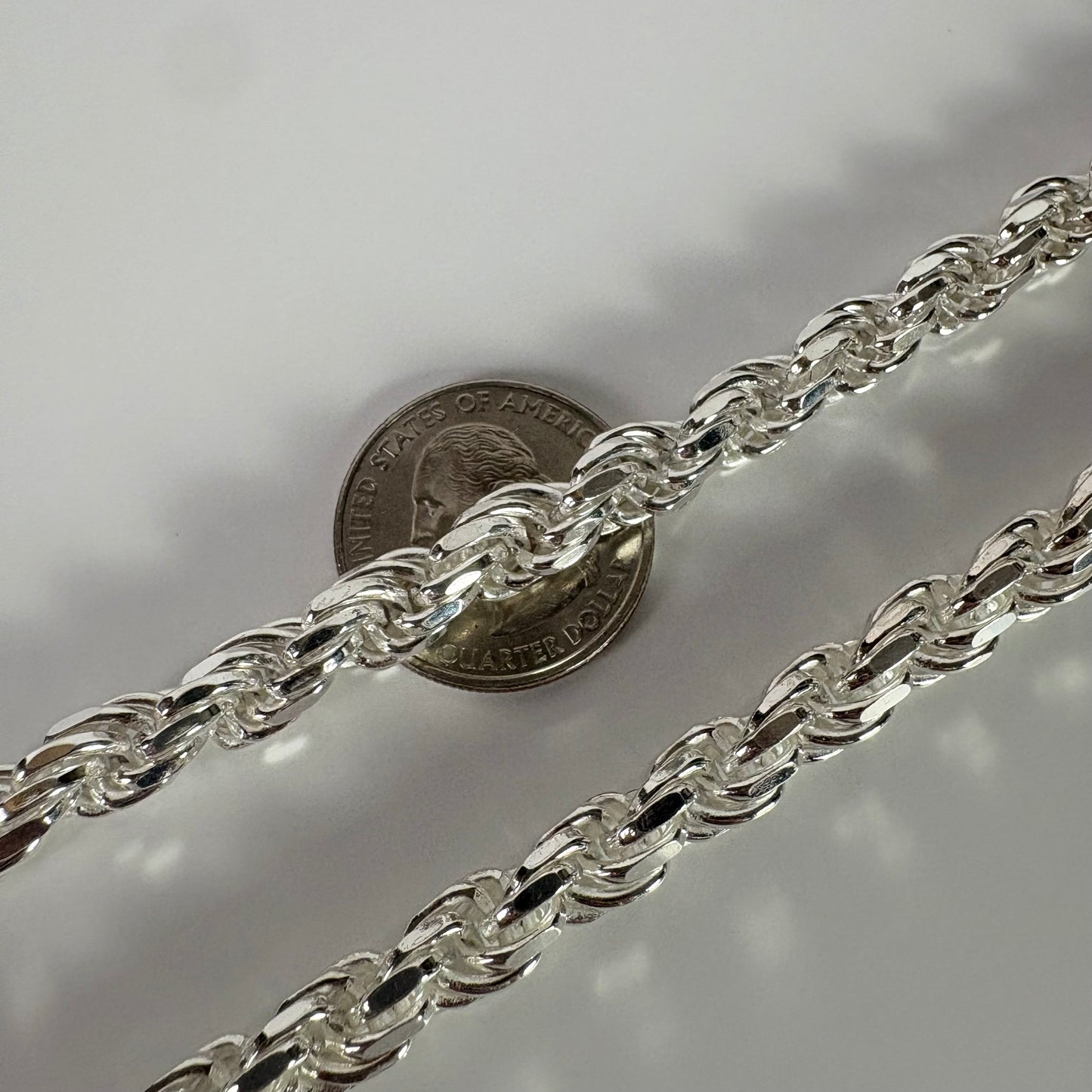 Solid .925 Sterling Silver Diamond Cut Rope Chain In 7.5mm