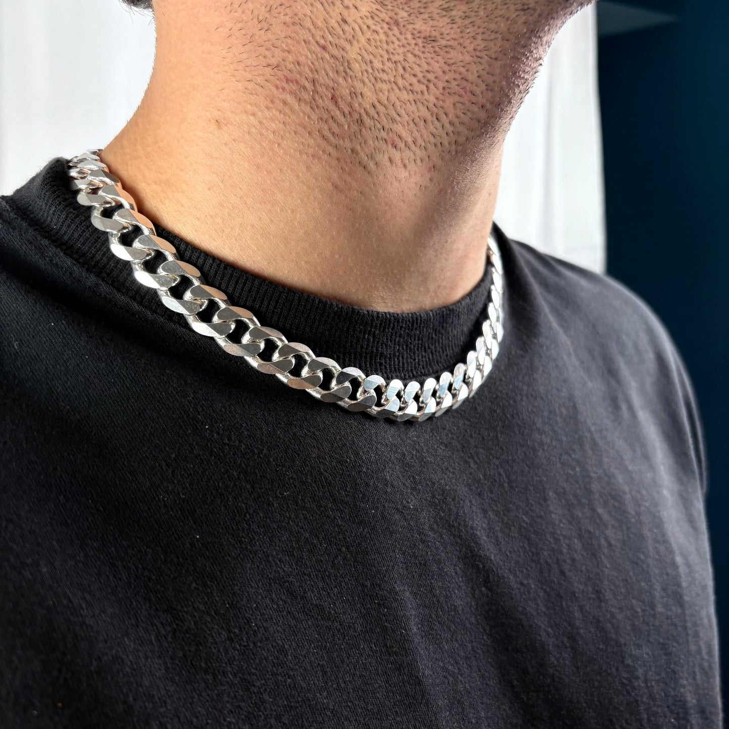 Solid .925 Sterling Silver Cuban Link Necklace In 11mm