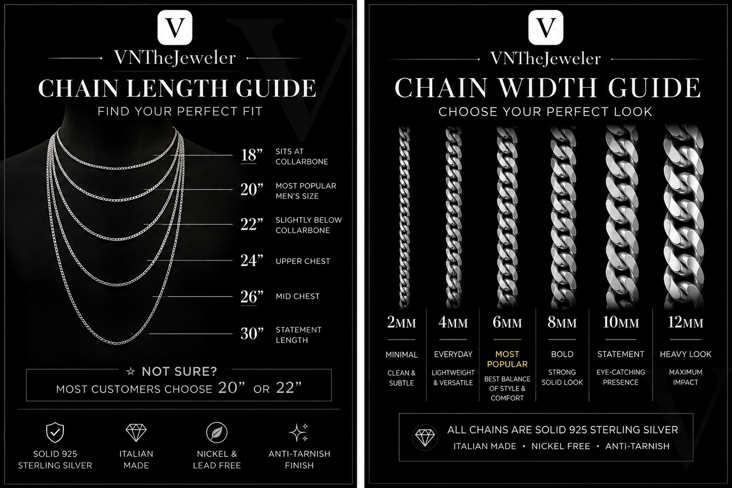 Italian Solid .925 Sterling Silver Heavy Miami Cuban Link Chain With High Polish Finish, Anti Tarnish Waterproof Silver Jewelry