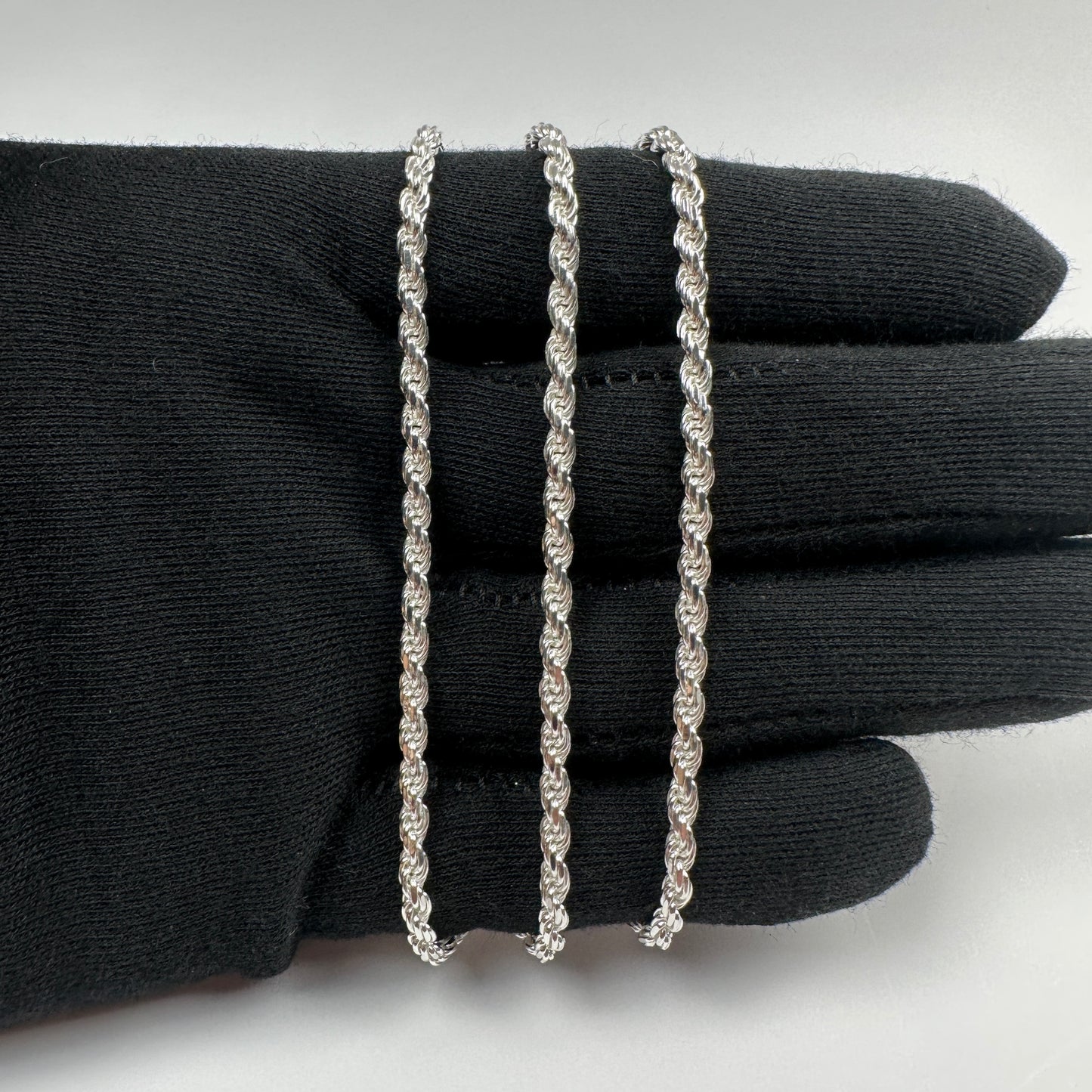 Solid .925 Sterling Silver Diamond Cut Rope Chain 3mm