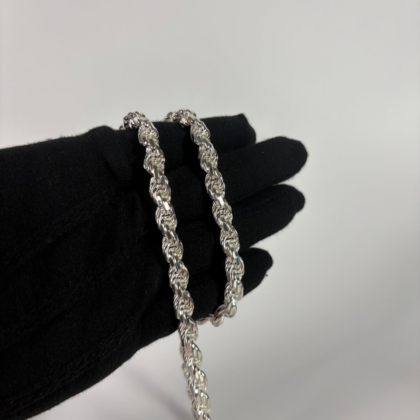 Solid .925 Sterling Silver Diamond Cut Rope Chain In 7.5mm