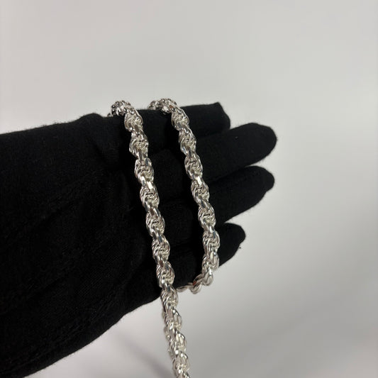 Solid .925 Sterling Silver Diamond Cut Rope Chain In 7.5mm
