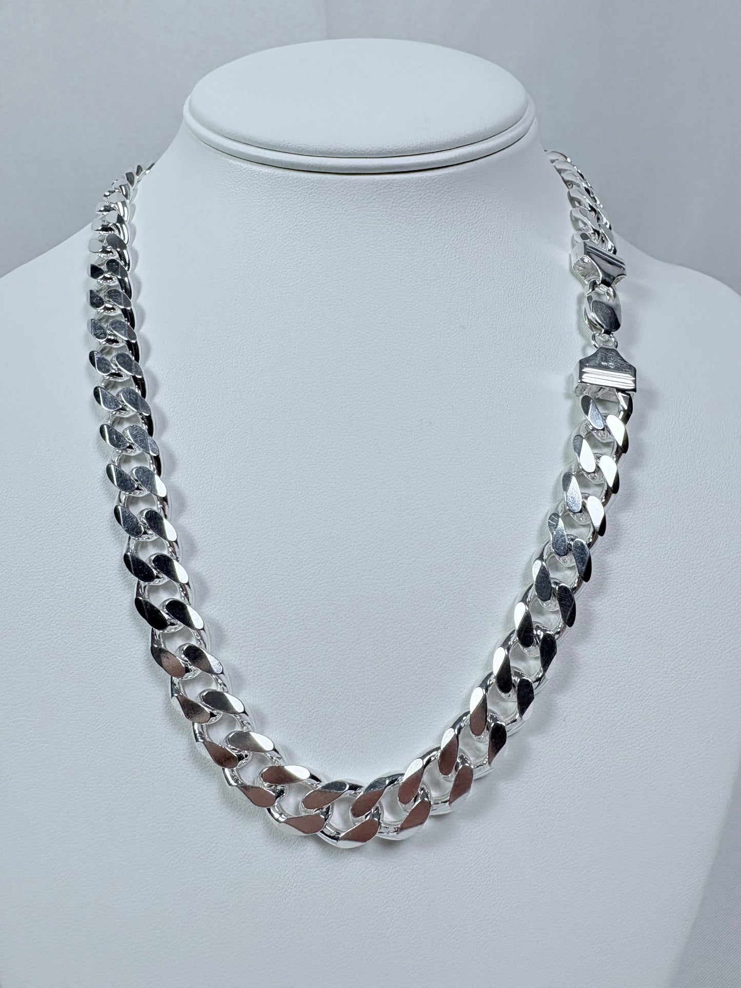Solid .925 Sterling Silver Cuban Link Necklace In 11mm