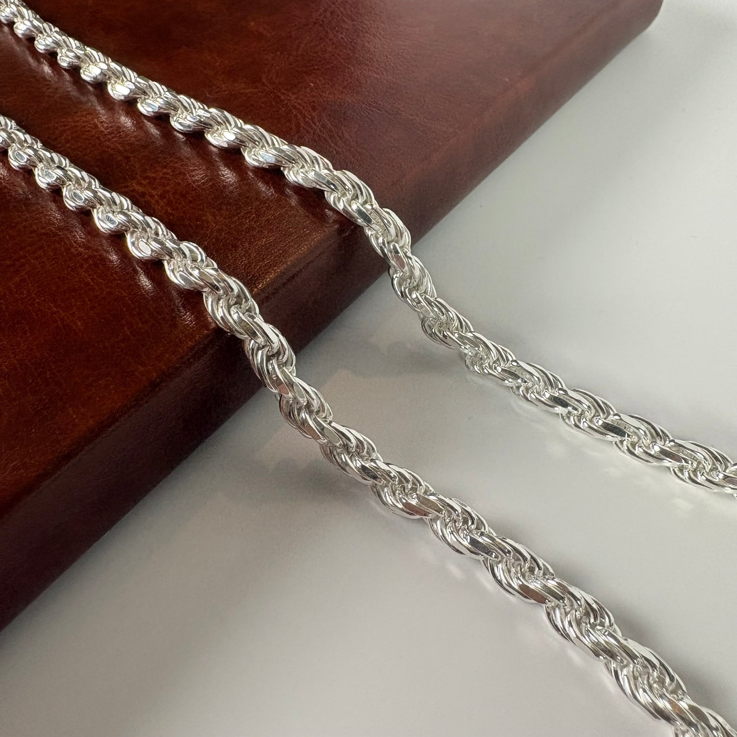 Solid .925 Sterling Silver Diamond Cut Rope Chain In 6mm