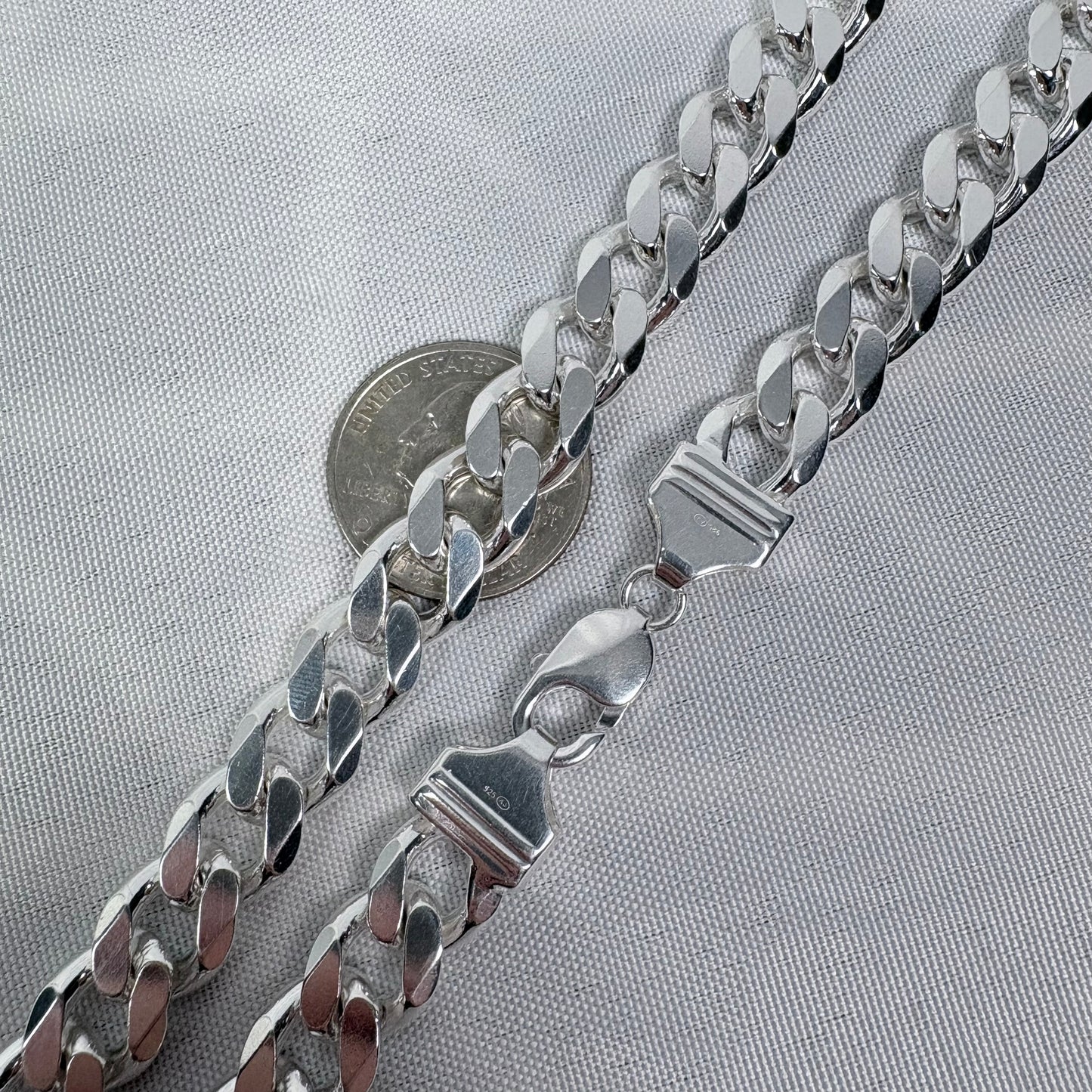 Solid .925 Sterling Silver Cuban Link Necklace In 11mm