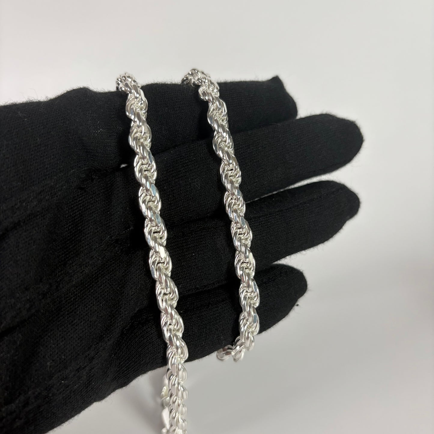 Solid .925 Sterling Silver Diamond Cut Rope Chain In 6mm