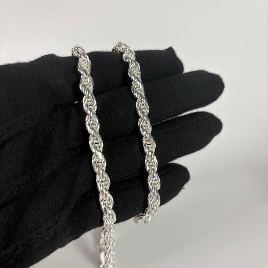 Solid .925 Sterling Silver Diamond Cut Rope Chain In 6mm