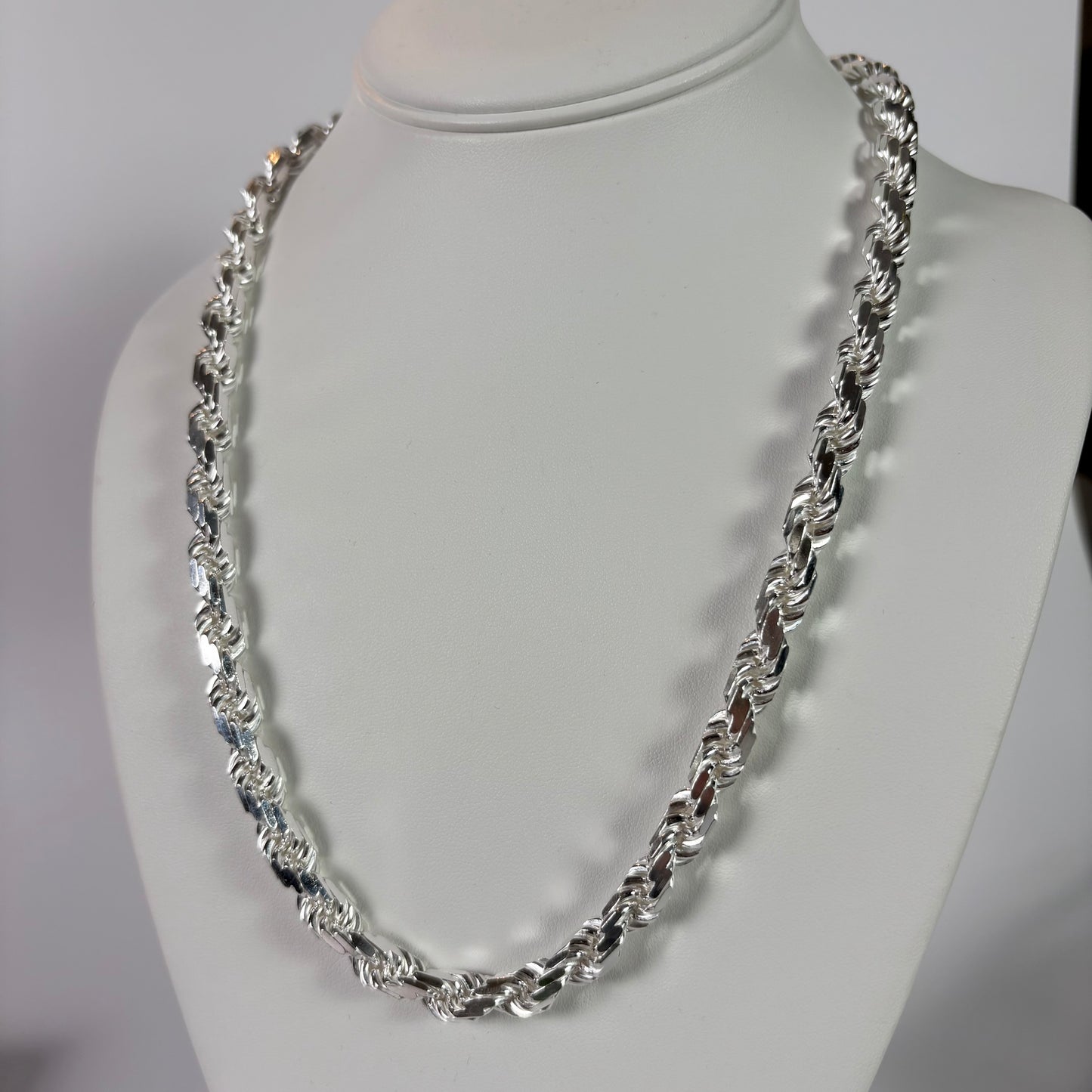 Solid .925 Sterling Silver Diamond Cut Rope Chain In 8mm