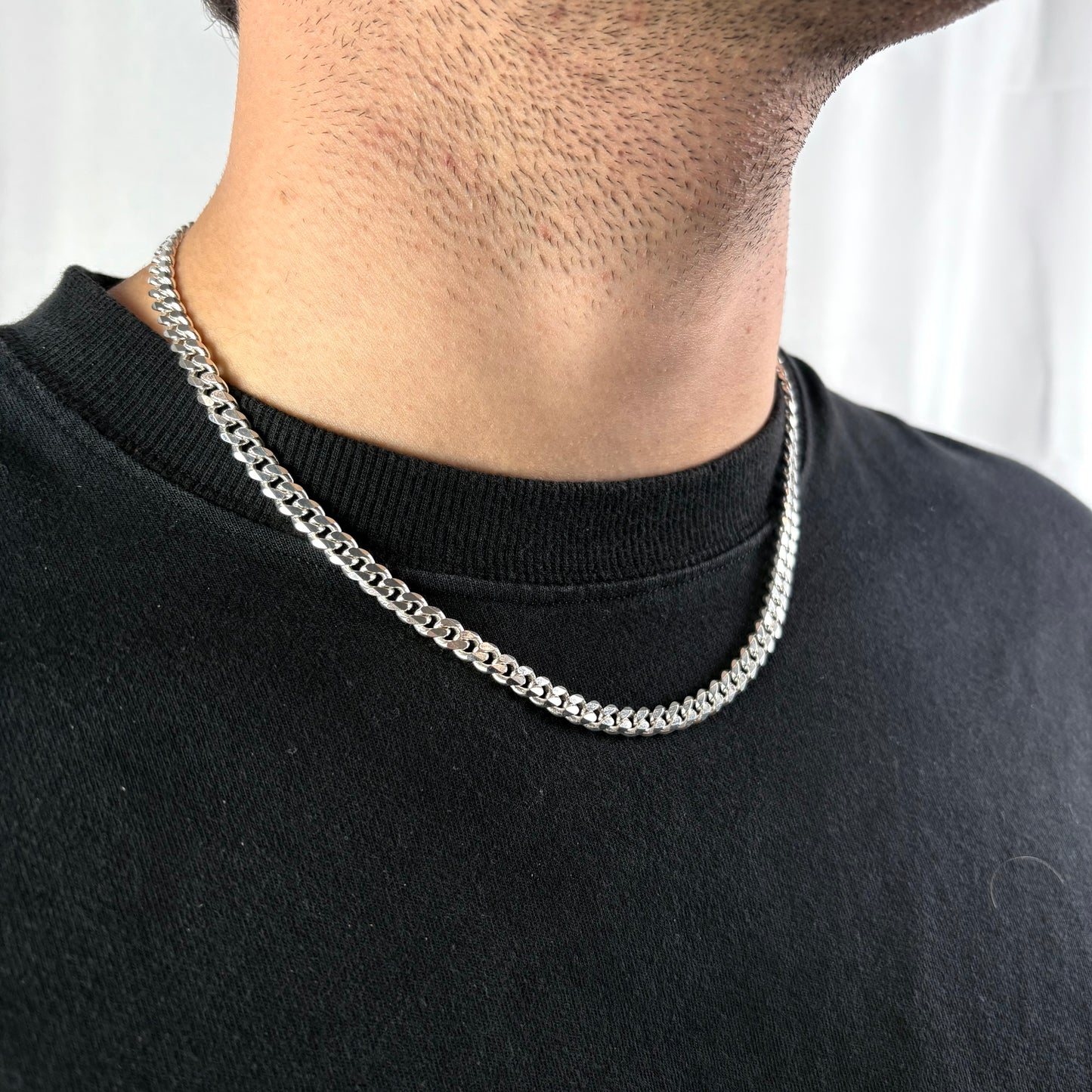 Solid .925 Sterling Silver Cuban Link Necklace In 6.5mm