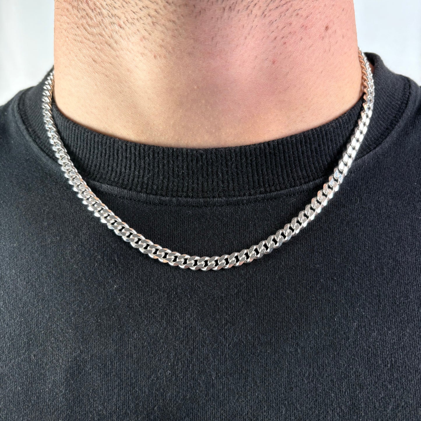Solid .925 Sterling Silver Cuban Link Necklace In 6.5mm