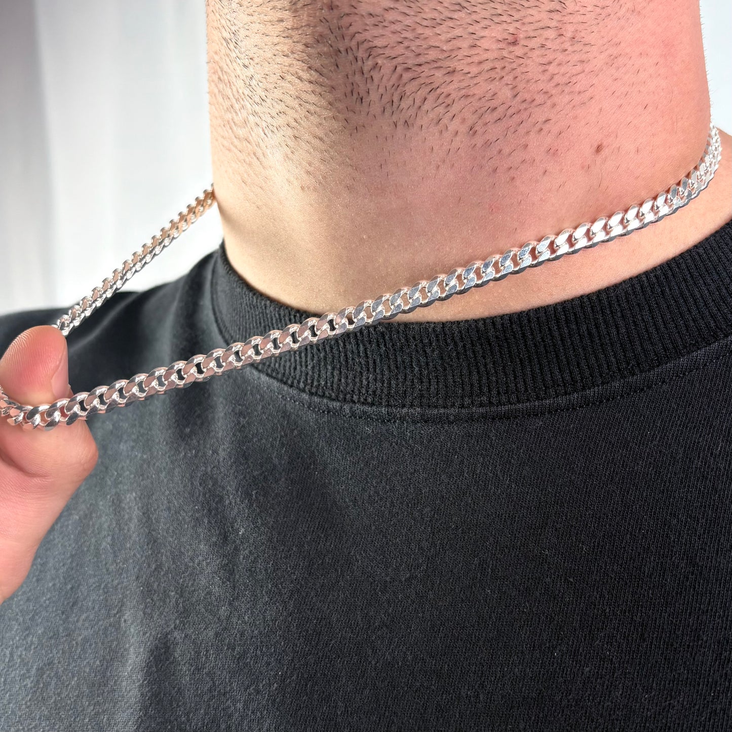 Solid .925 Sterling Silver Cuban Link Necklace In 6.5mm