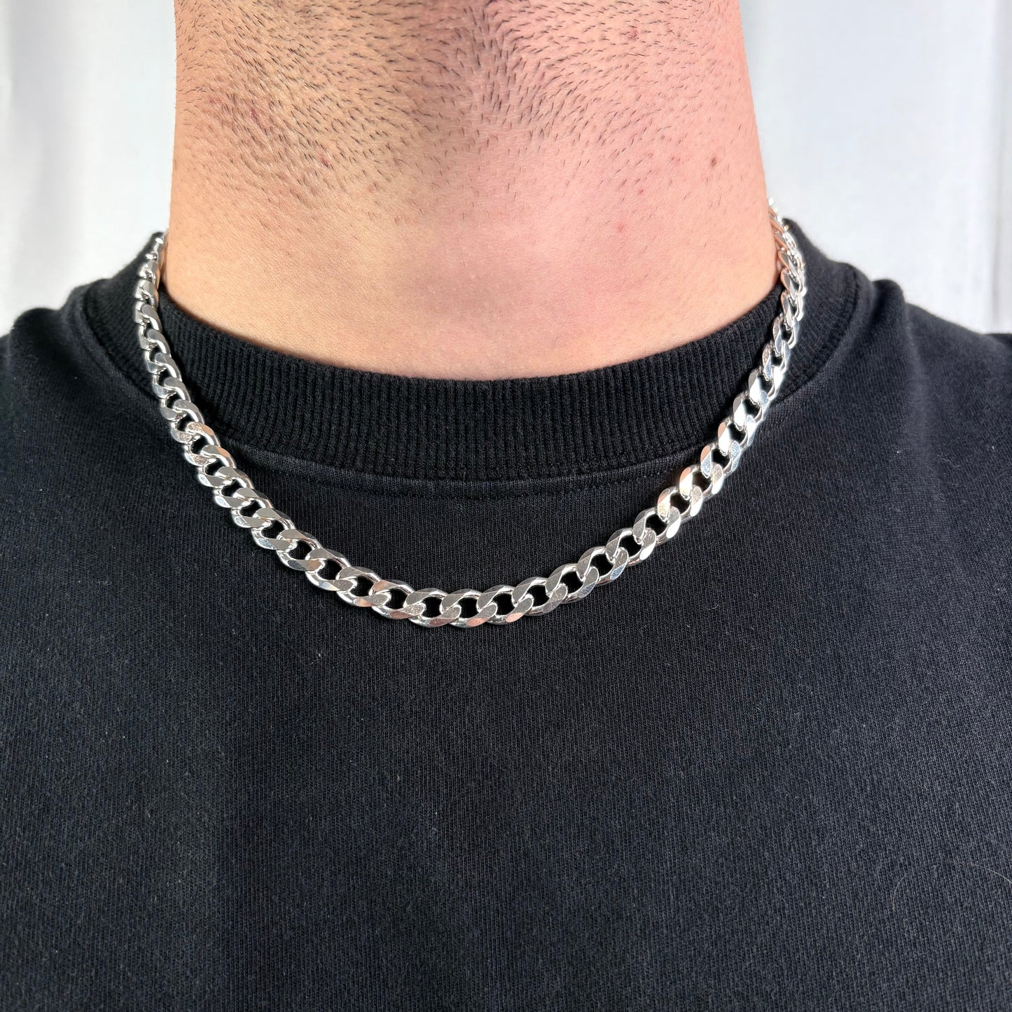 Solid .925 Sterling Silver Cuban Link Necklace In 8mm