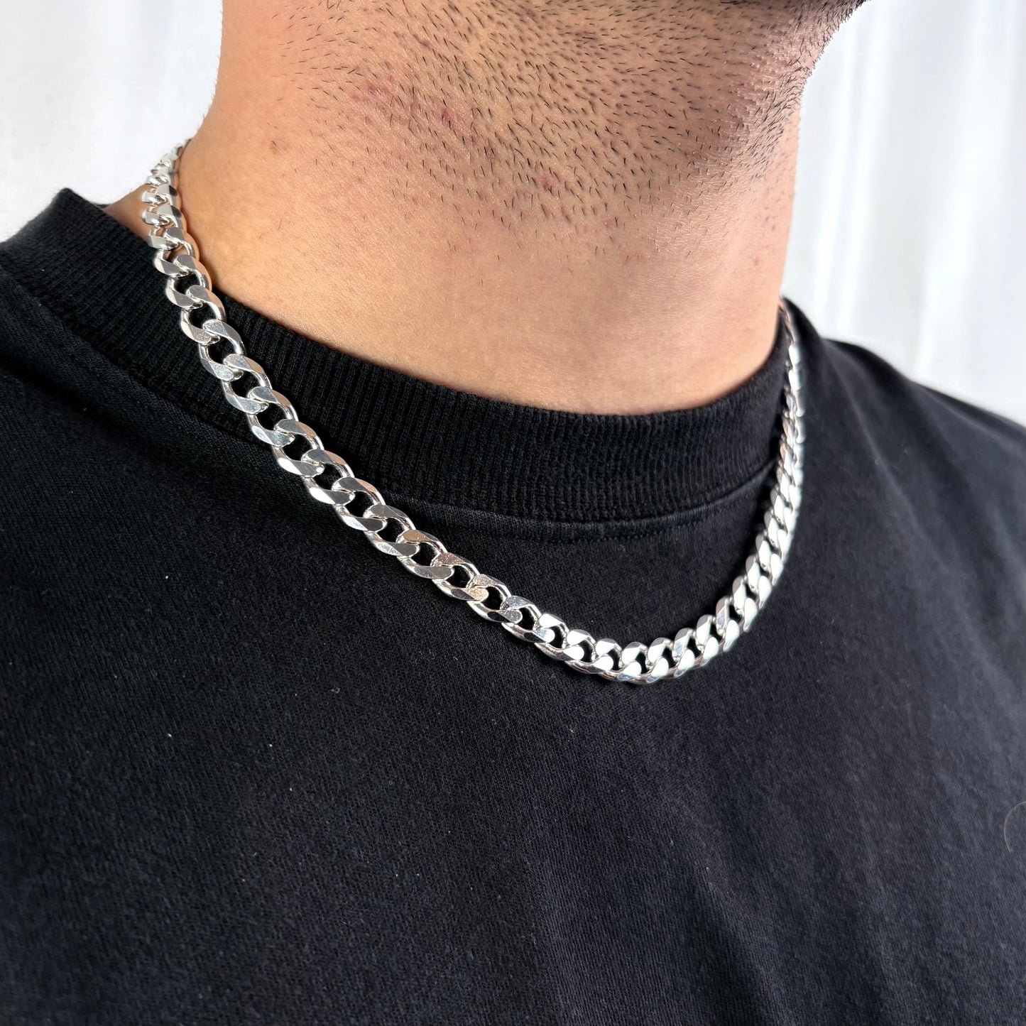 Solid .925 Sterling Silver Cuban Link Necklace In 8mm
