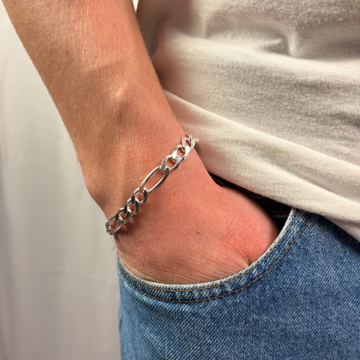 Solid .925 Sterling Silver Figaro Link Bracelet In 8mm 8 & 9 Inches