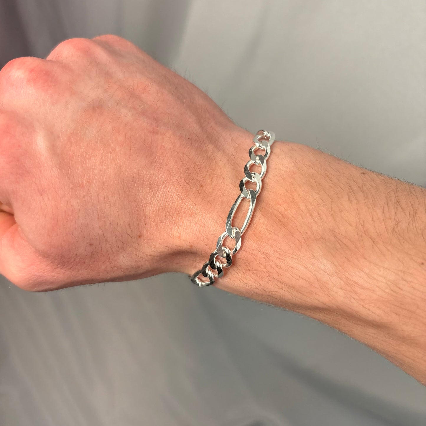 Solid .925 Sterling Silver Figaro Link Bracelet In 8mm 8 & 9 Inches