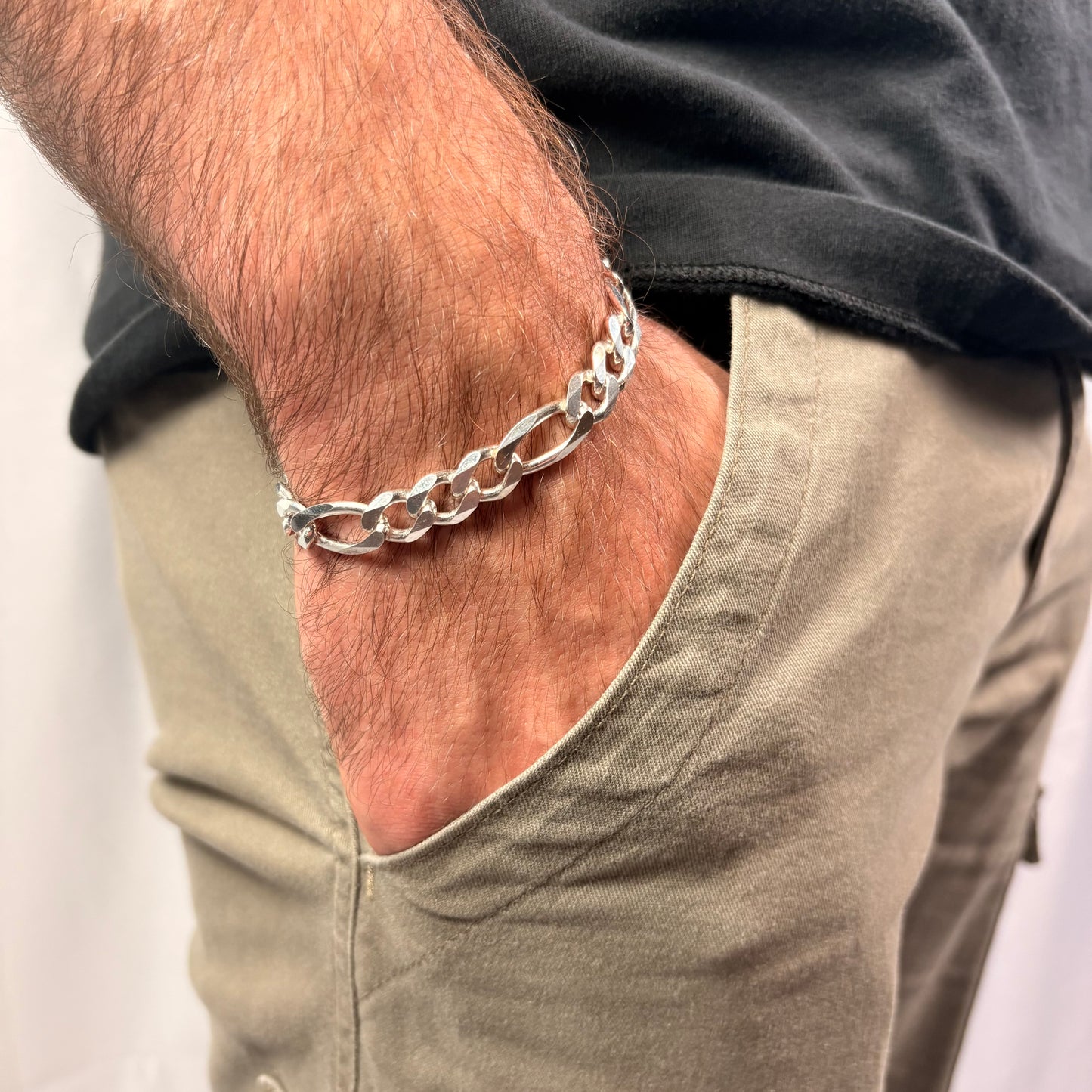 Solid .925 Sterling Silver Figaro Link Bracelet In 9mm 8 & 9 Inches