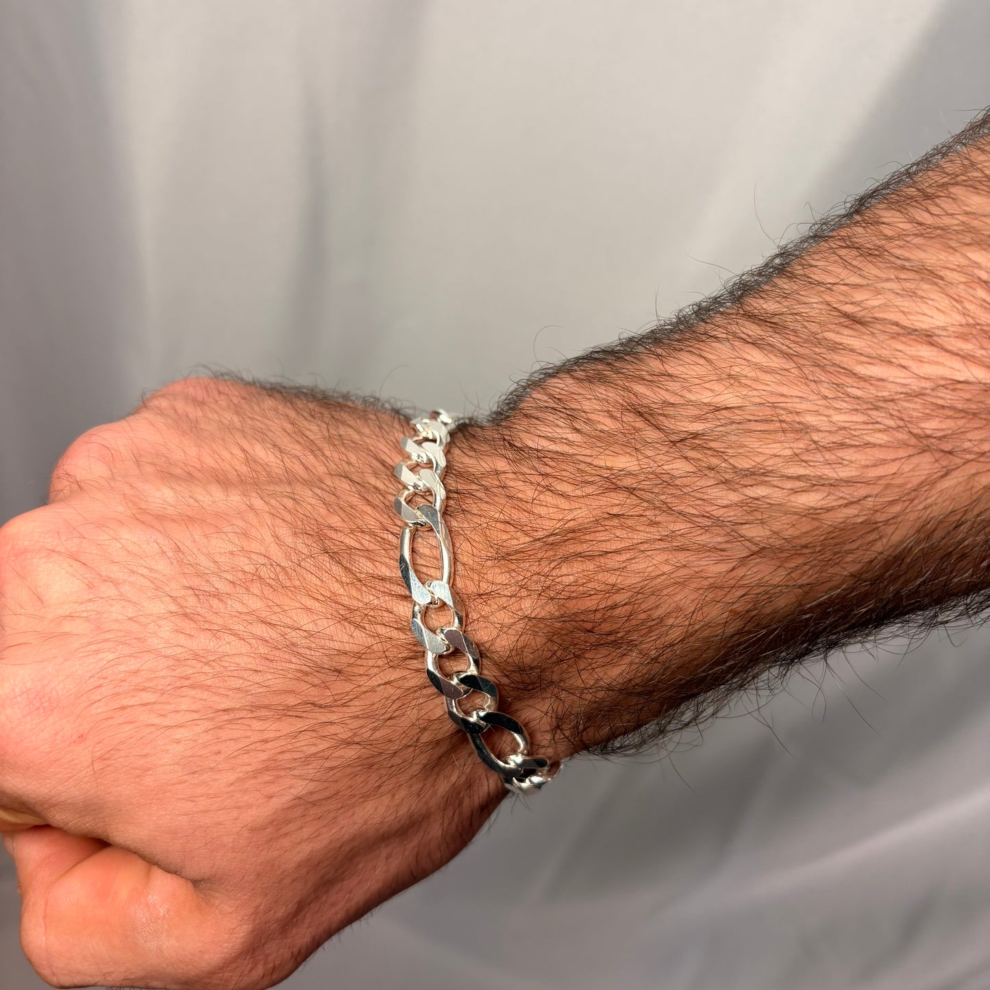 Solid .925 Sterling Silver Figaro Link Bracelet In 9mm 8 & 9 Inches