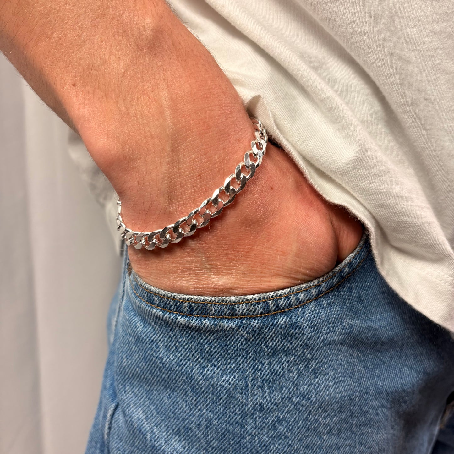 Solid .925 Sterling Silver Cuban Link Bracelet In 8mm