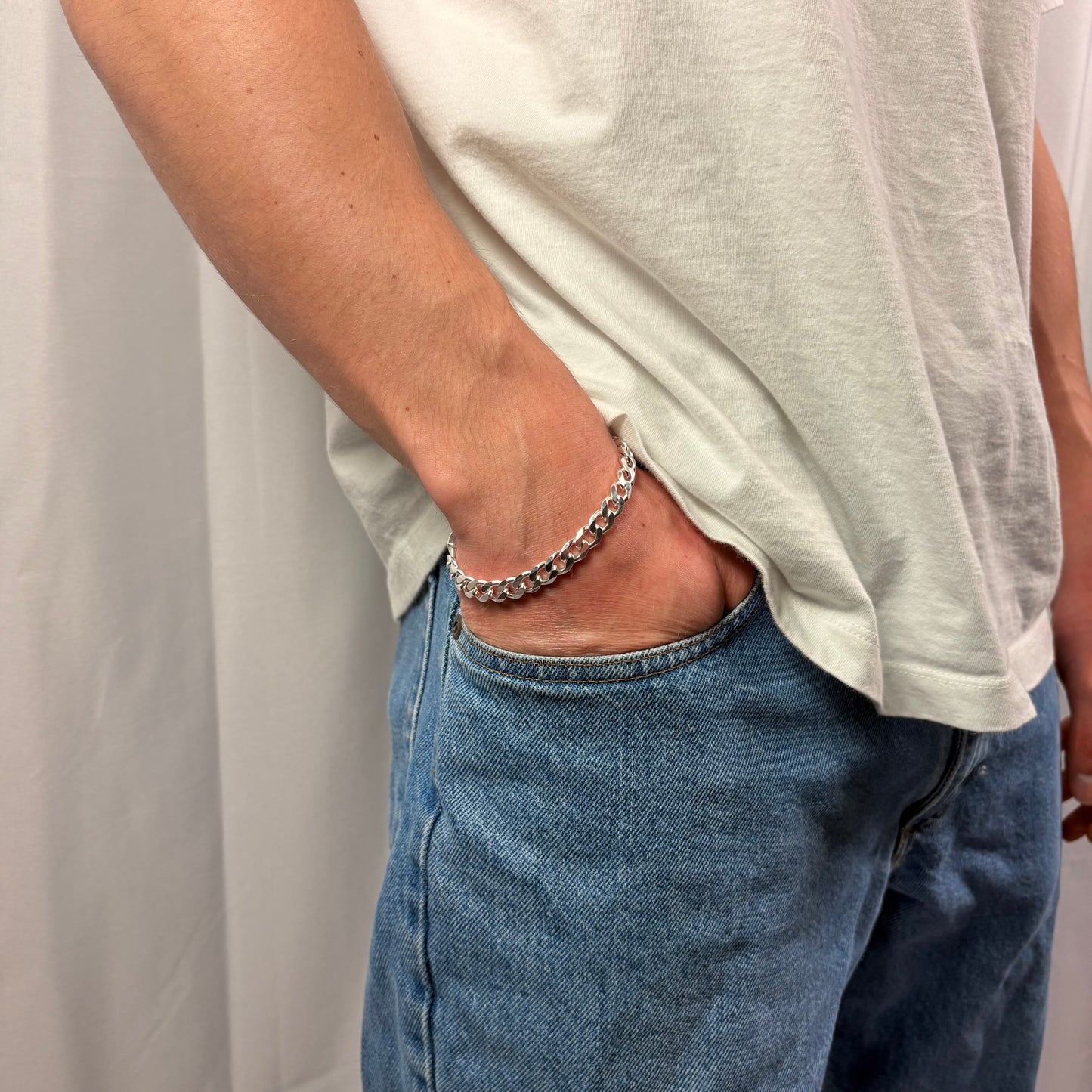 Solid .925 Sterling Silver Cuban Link Bracelet In 8mm