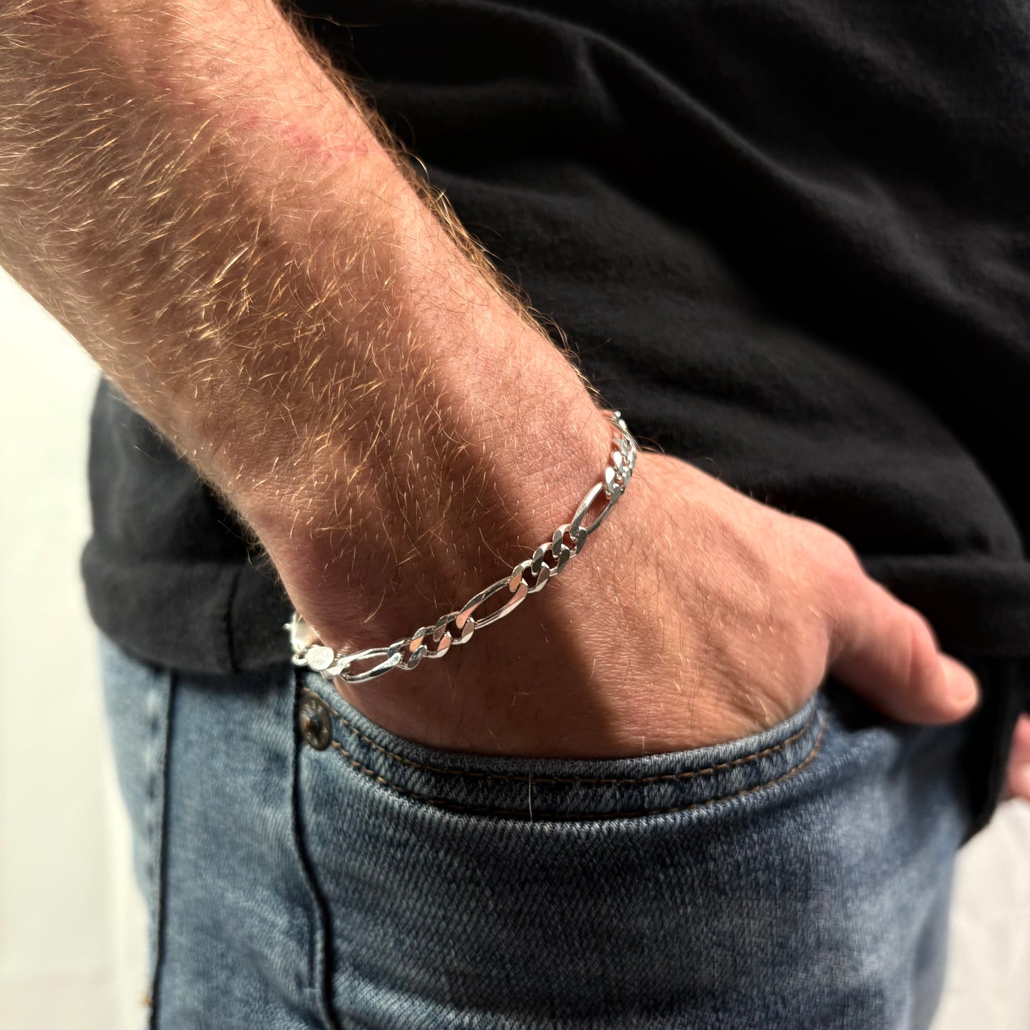 Solid .925 Sterling Silver Figaro Link Bracelet In 6mm 7 & 8 Inches