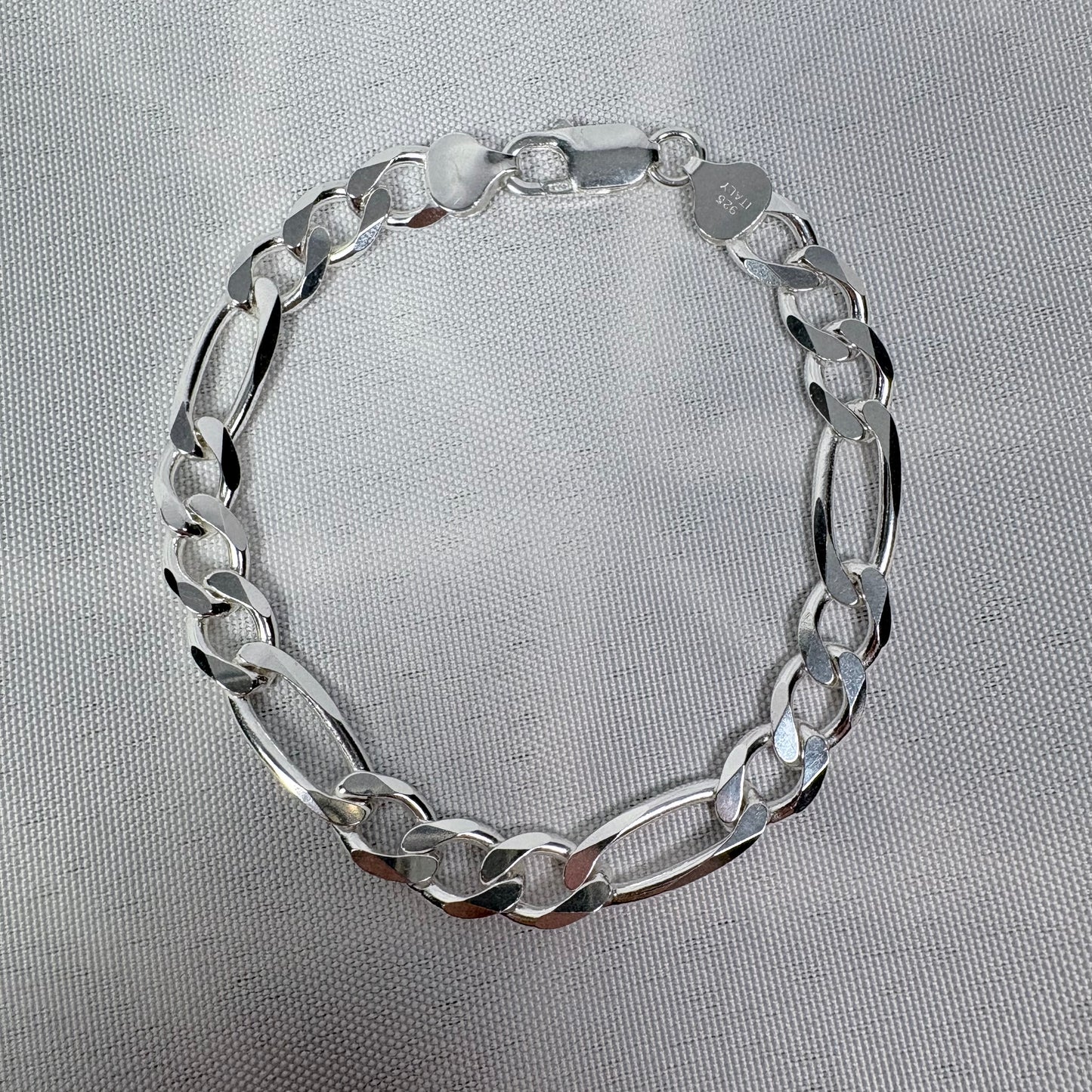 Solid .925 Sterling Silver Figaro Link Bracelet In 8mm 8 & 9 Inches