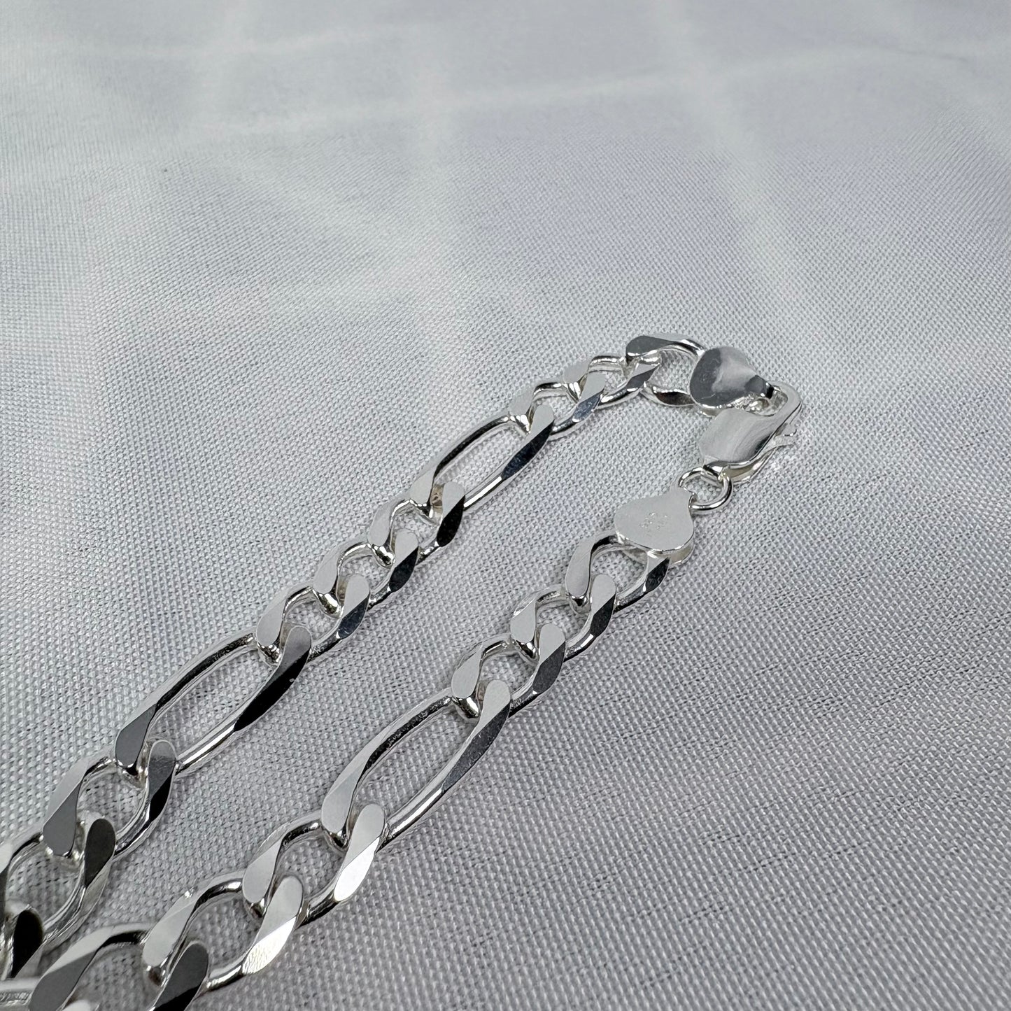 Solid .925 Sterling Silver Figaro Link Bracelet In 7mm 7 - 9 Inches
