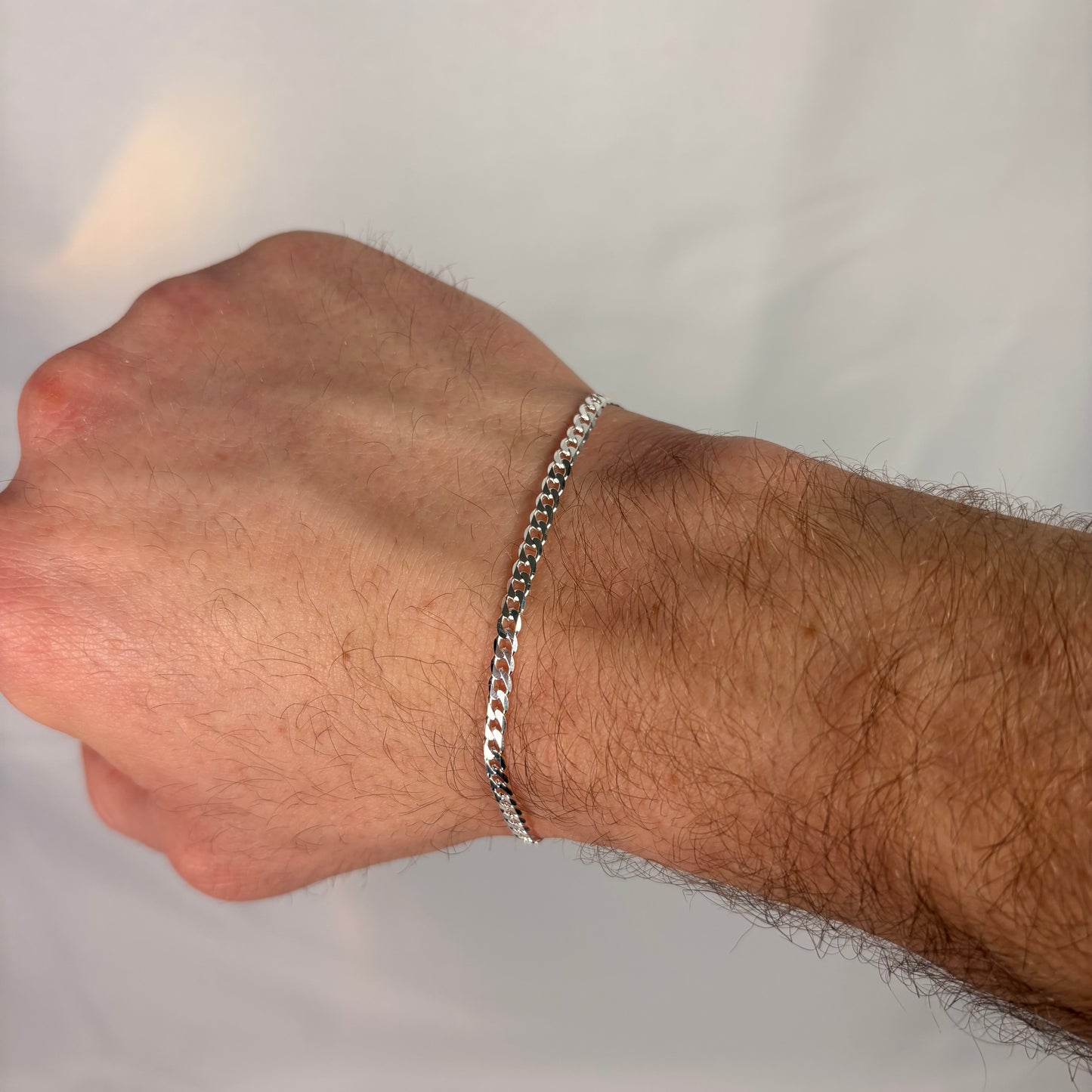 Solid .925 Sterling Silver Flat Cuban Link Bracelet 3mm