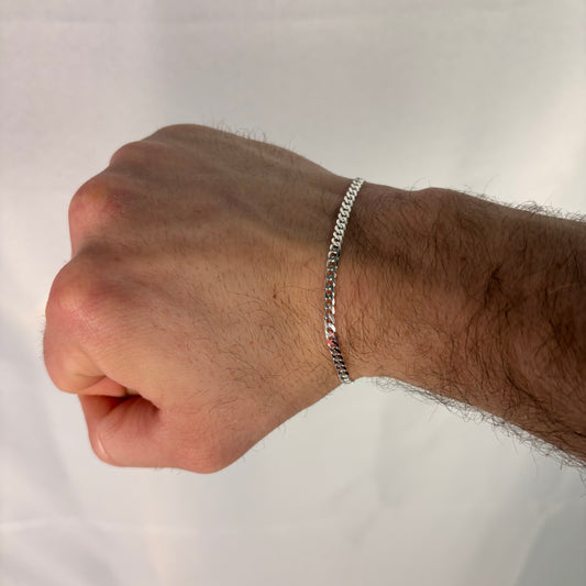 Solid .925 Sterling Silver Flat Cuban Link Bracelet 3mm