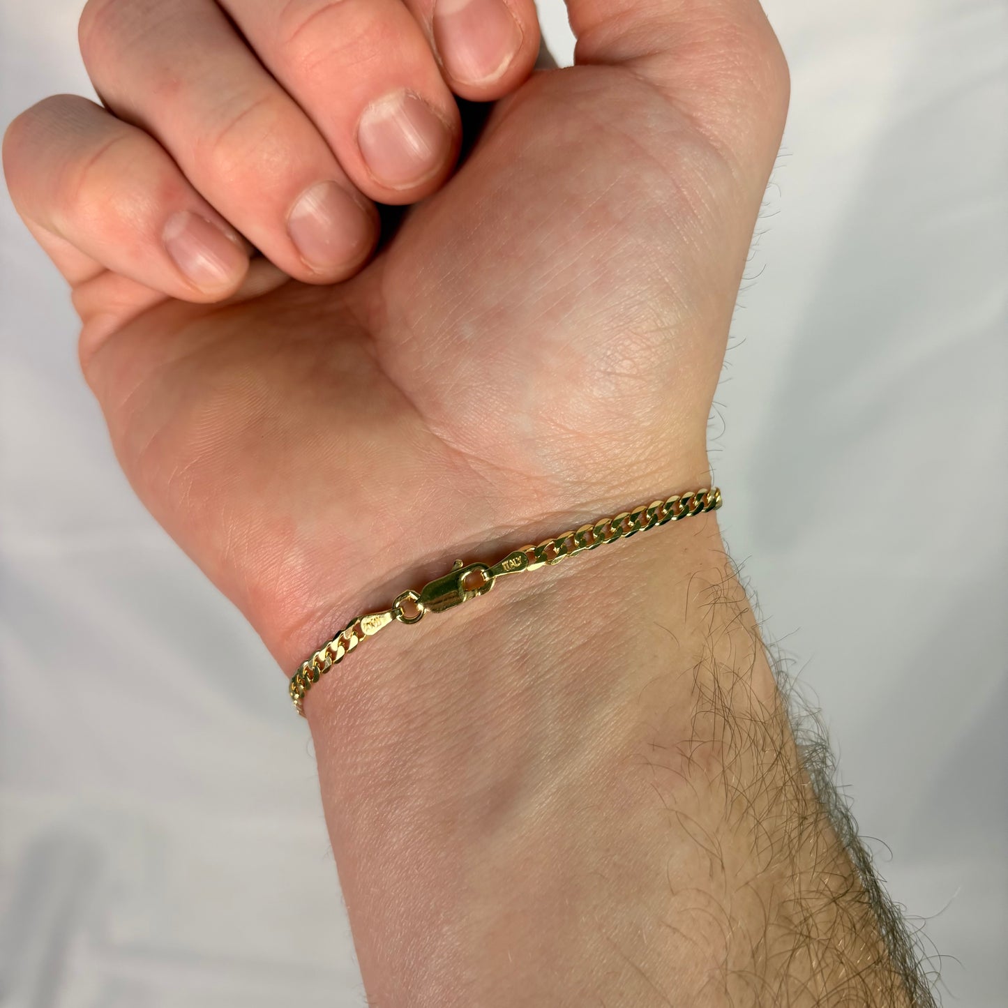 14k Gold Vermeil Flat Cuban Bracelet 3mm In 7 & 8 Inches