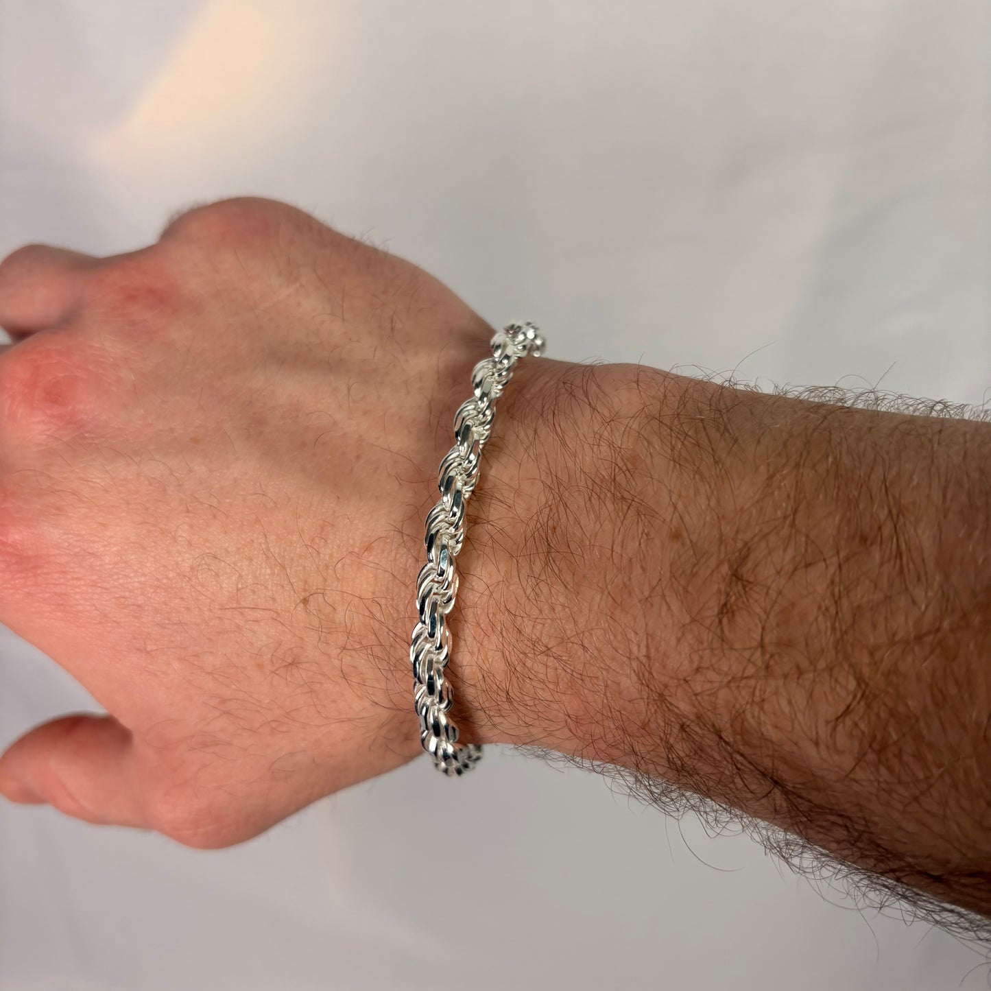 Solid .925 Sterling Silver Diamond Cut Rope Bracelet 5.5mm