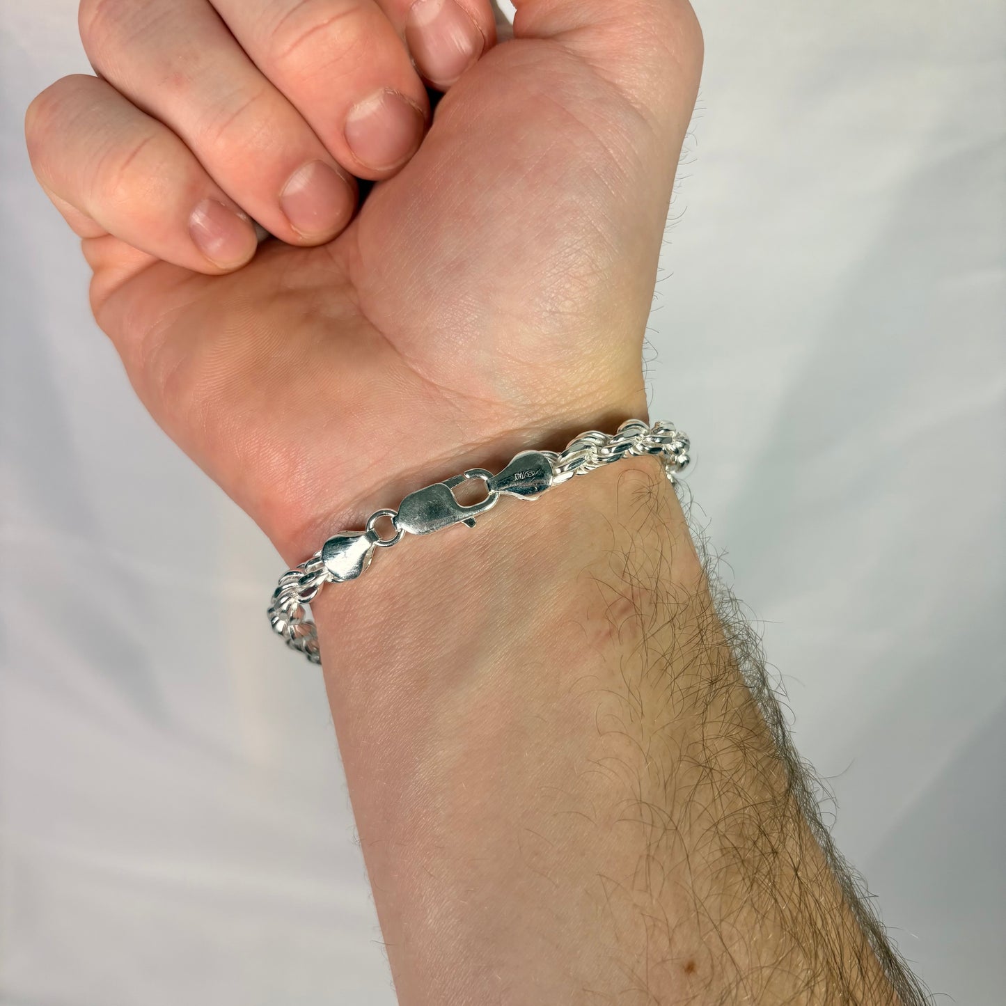 Solid .925 Sterling Silver Diamond Cut Rope Bracelet 5.5mm