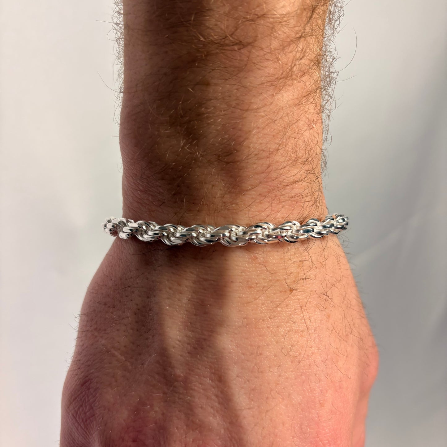 Solid .925 Sterling Silver Diamond Cut Rope Bracelet 5.5mm