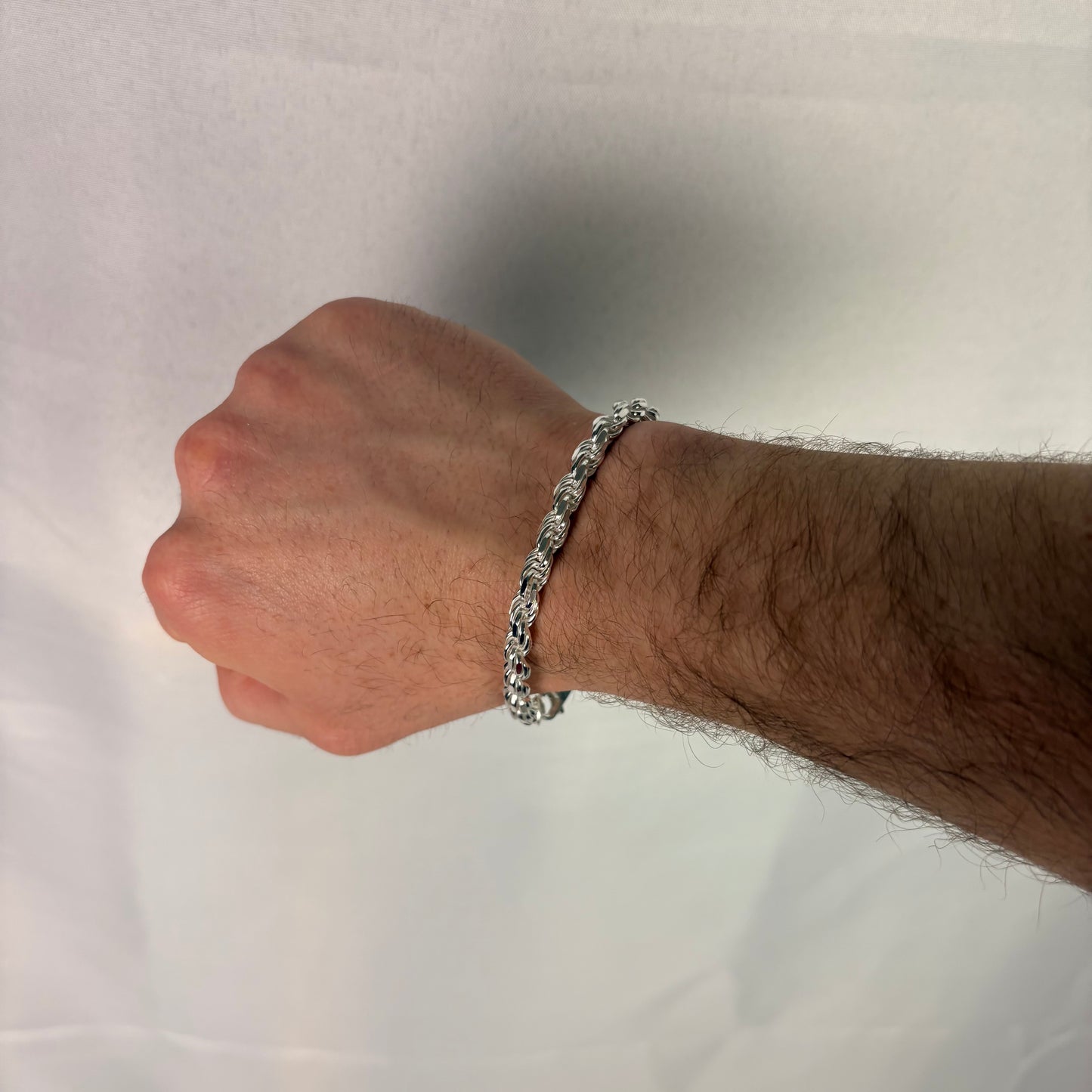 Solid .925 Sterling Silver Diamond Cut Rope Bracelet 5.5mm