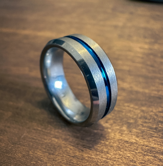 Two Tone Silver and Blue Ring