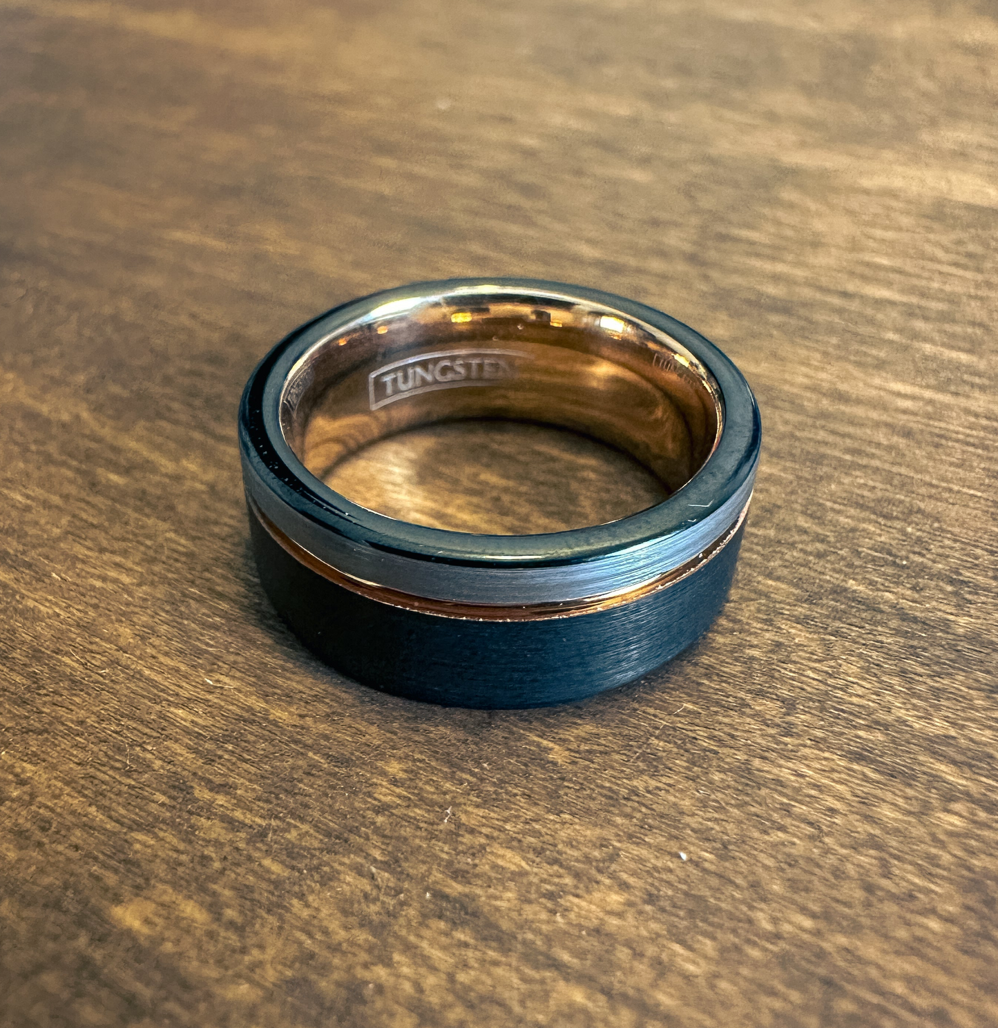 Three Tone Silver Gold & Black Ring