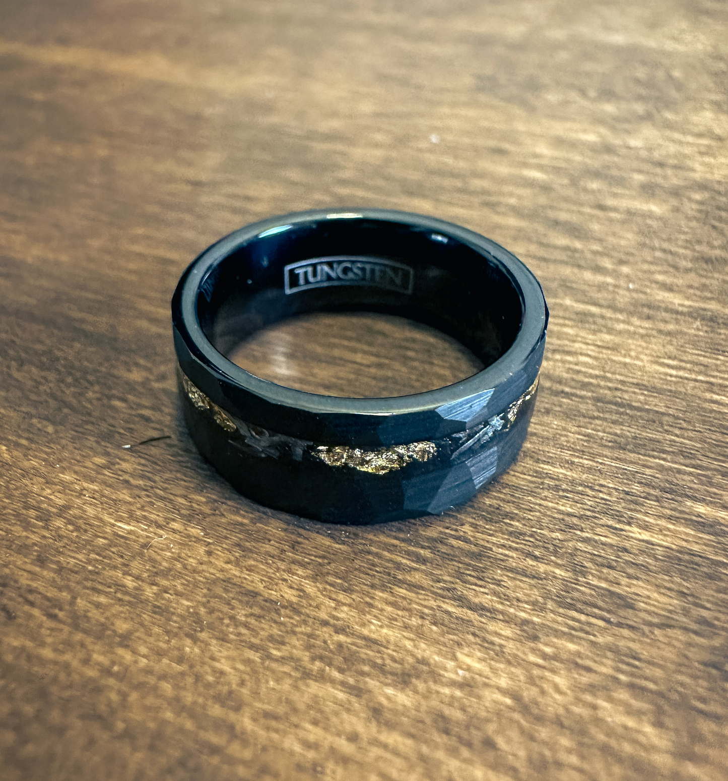 Black Meteorite Ring With Gold Leaf