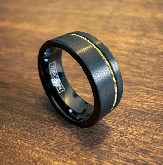 Black Ring with Guitar String Stripe