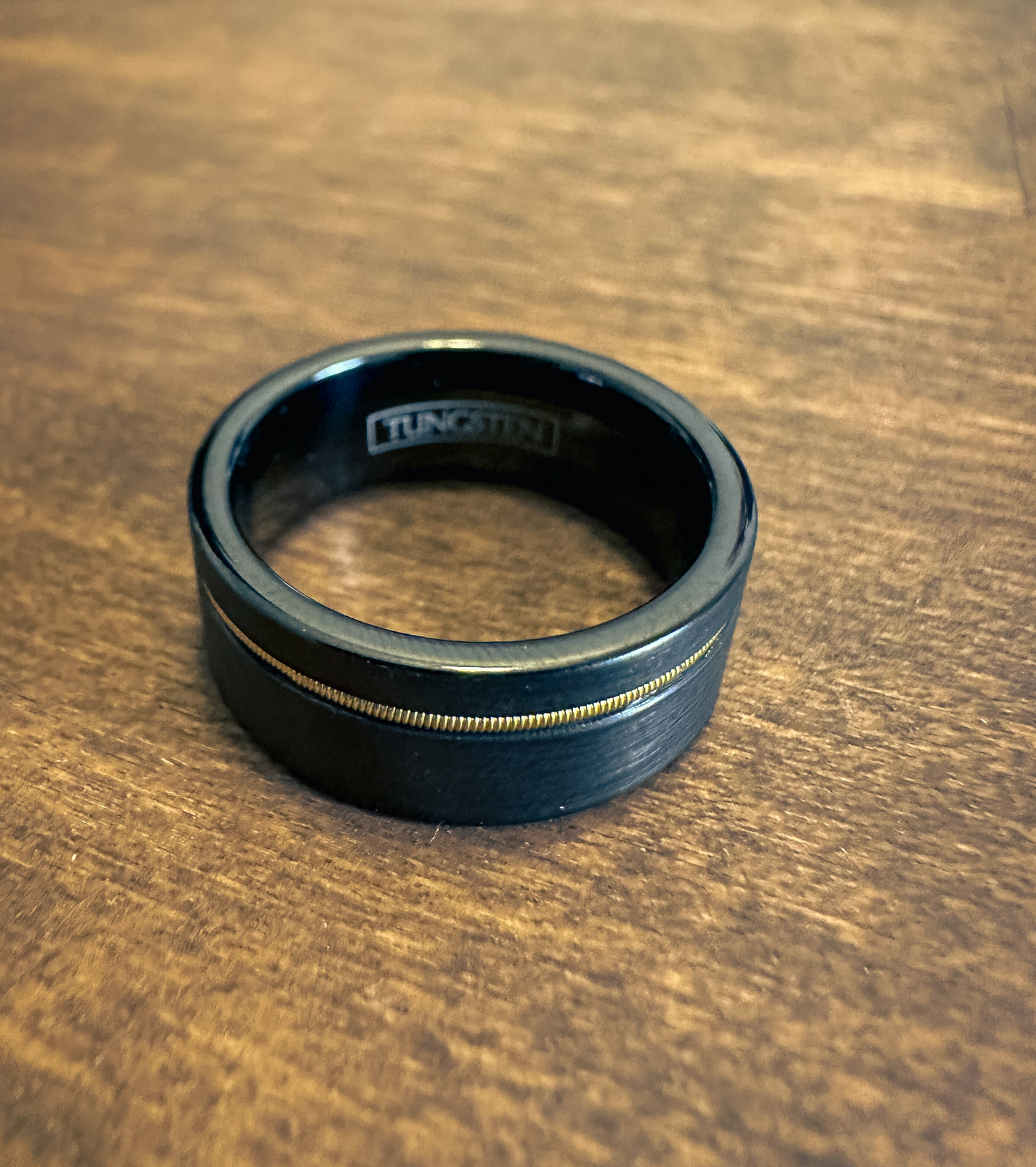 Black Ring with Guitar String Stripe