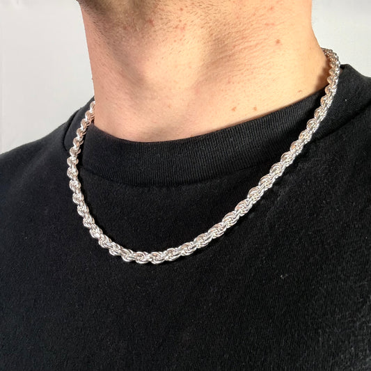 Solid .925 Sterling Silver Diamond Cut Rope Chain In 5.5mm