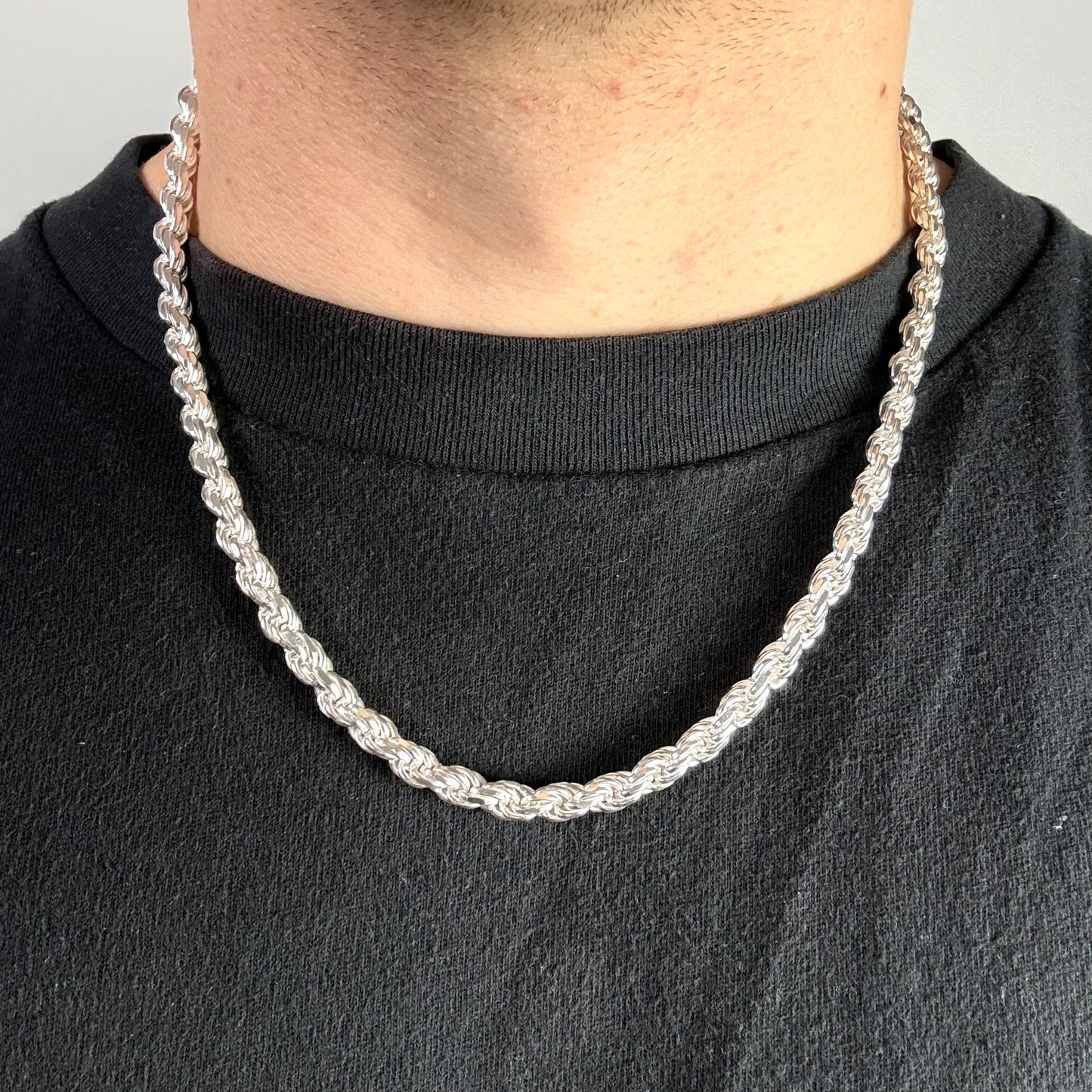 Solid .925 Sterling Silver Diamond Cut Rope Chain In 5.5mm