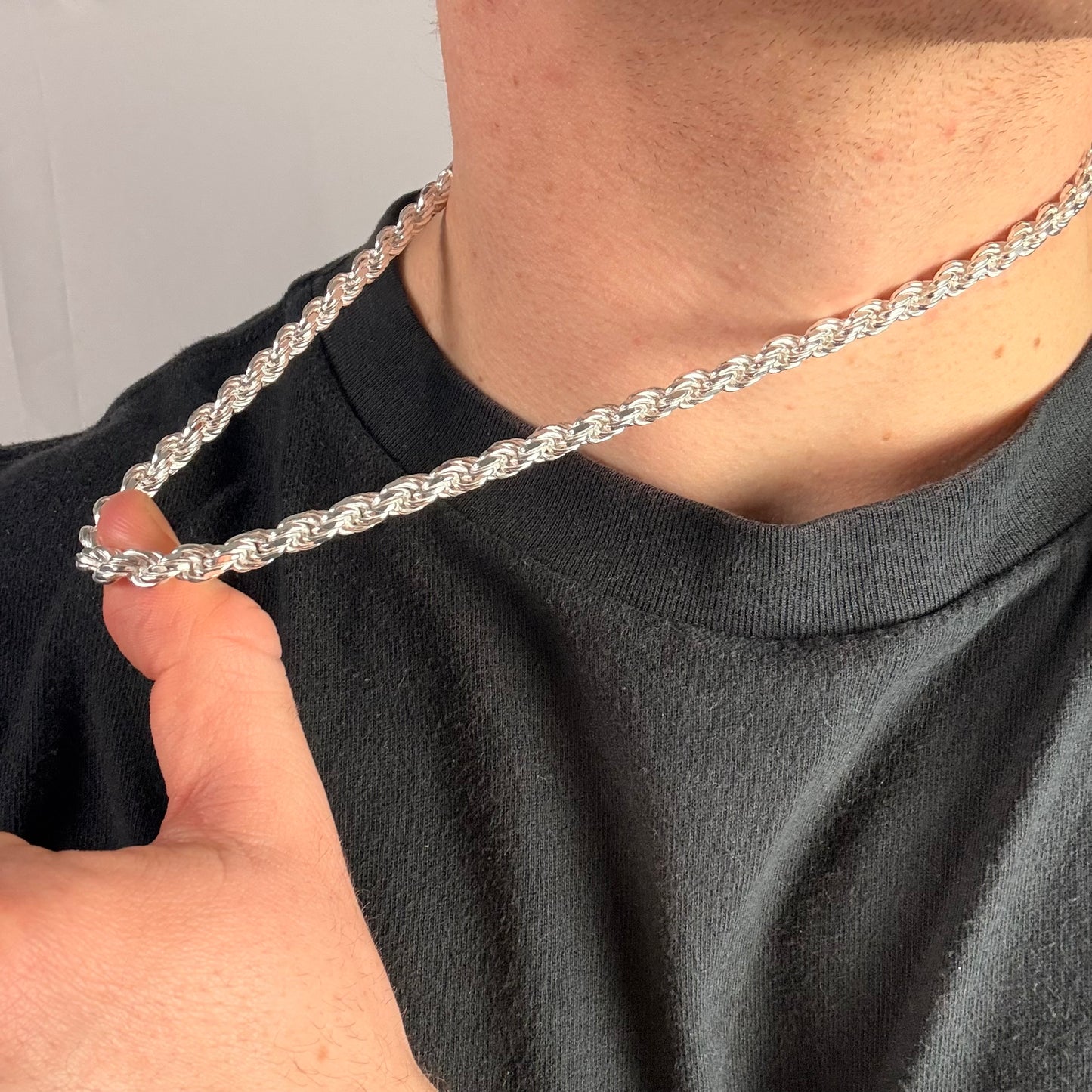 Solid .925 Sterling Silver Diamond Cut Rope Chain In 5.5mm