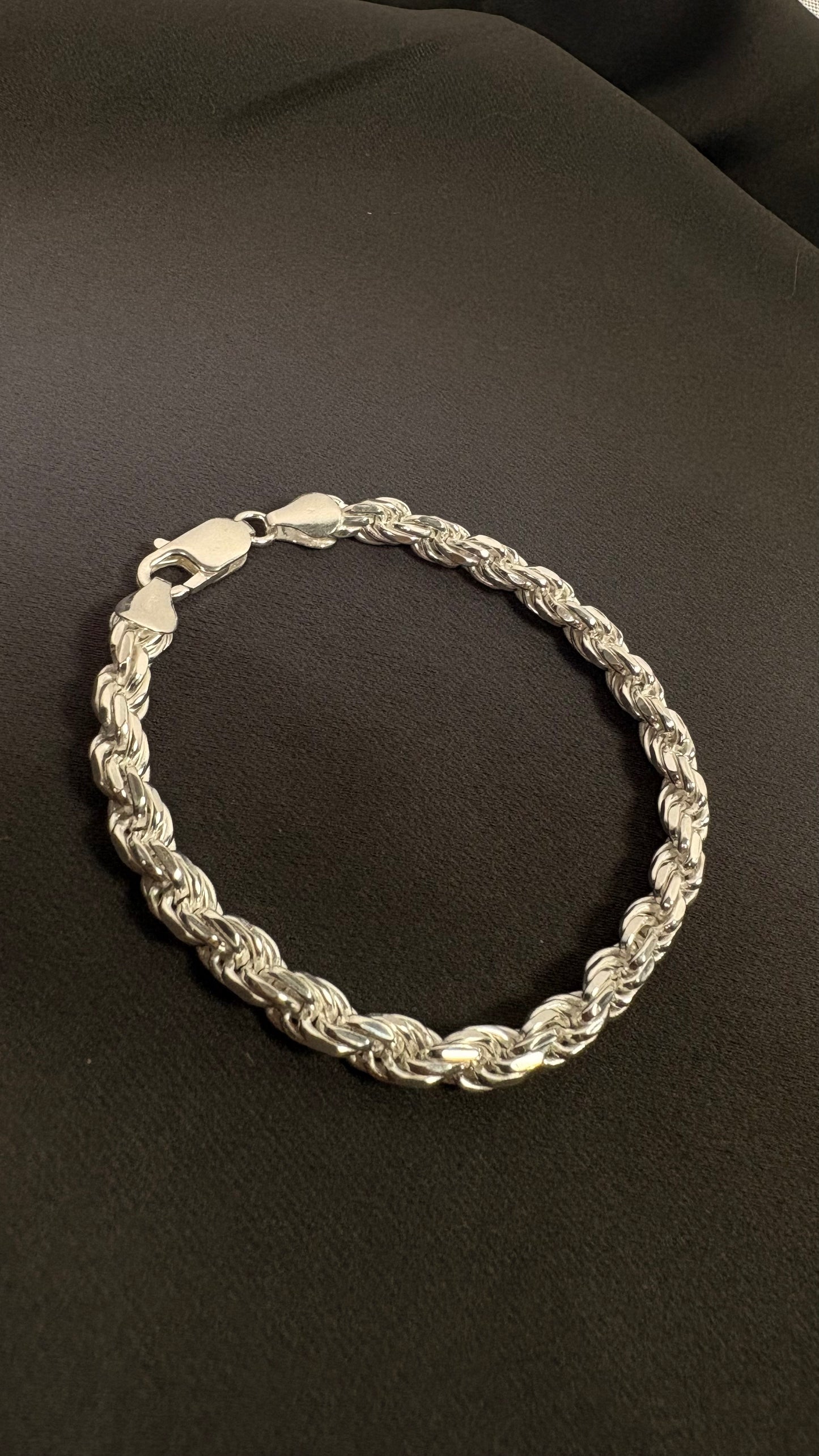 Solid .925 Sterling Silver Diamond Cut Rope Bracelet 5.5mm