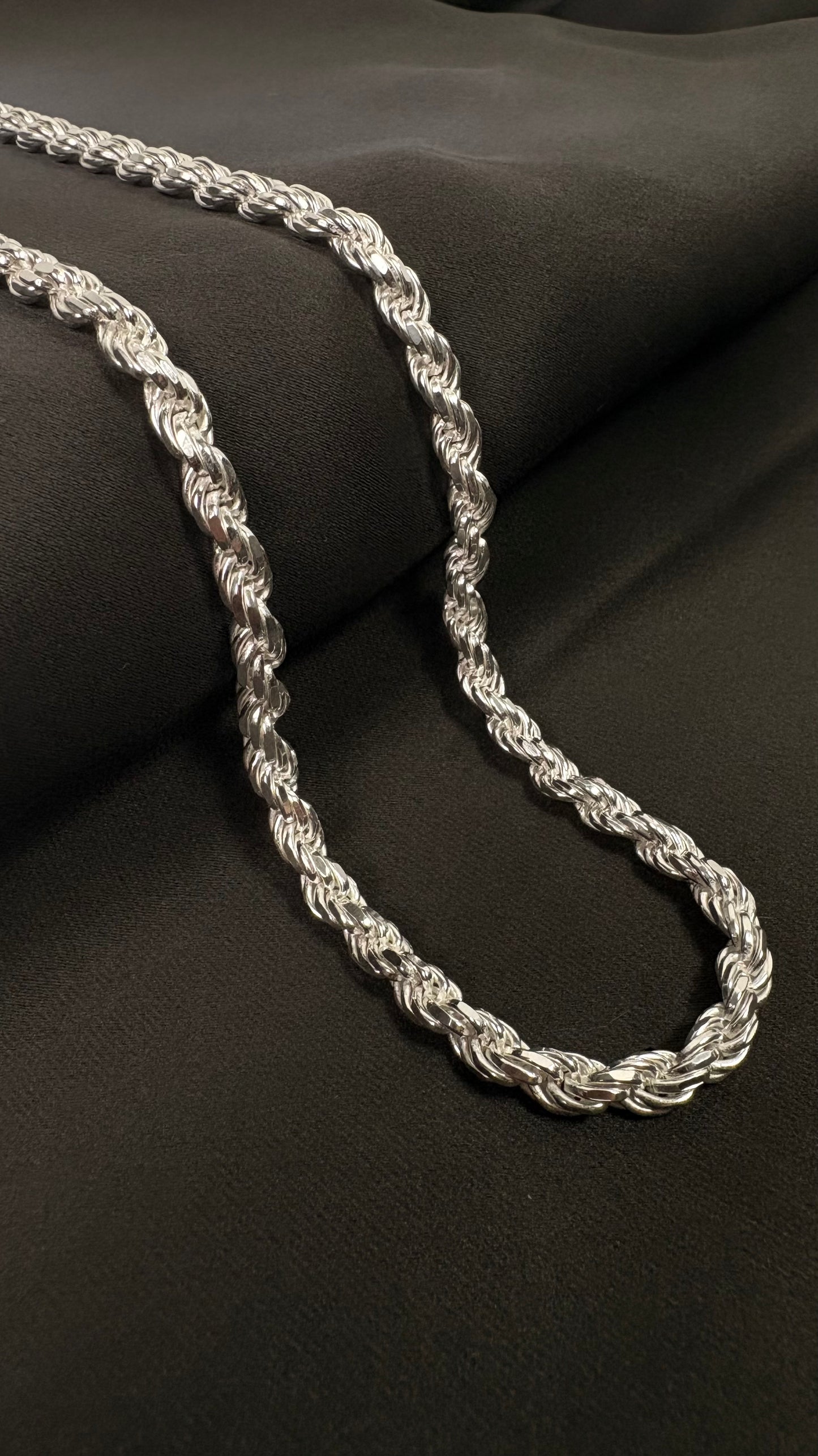 Solid .925 Sterling Silver Diamond Cut Rope Chain In 5.5mm