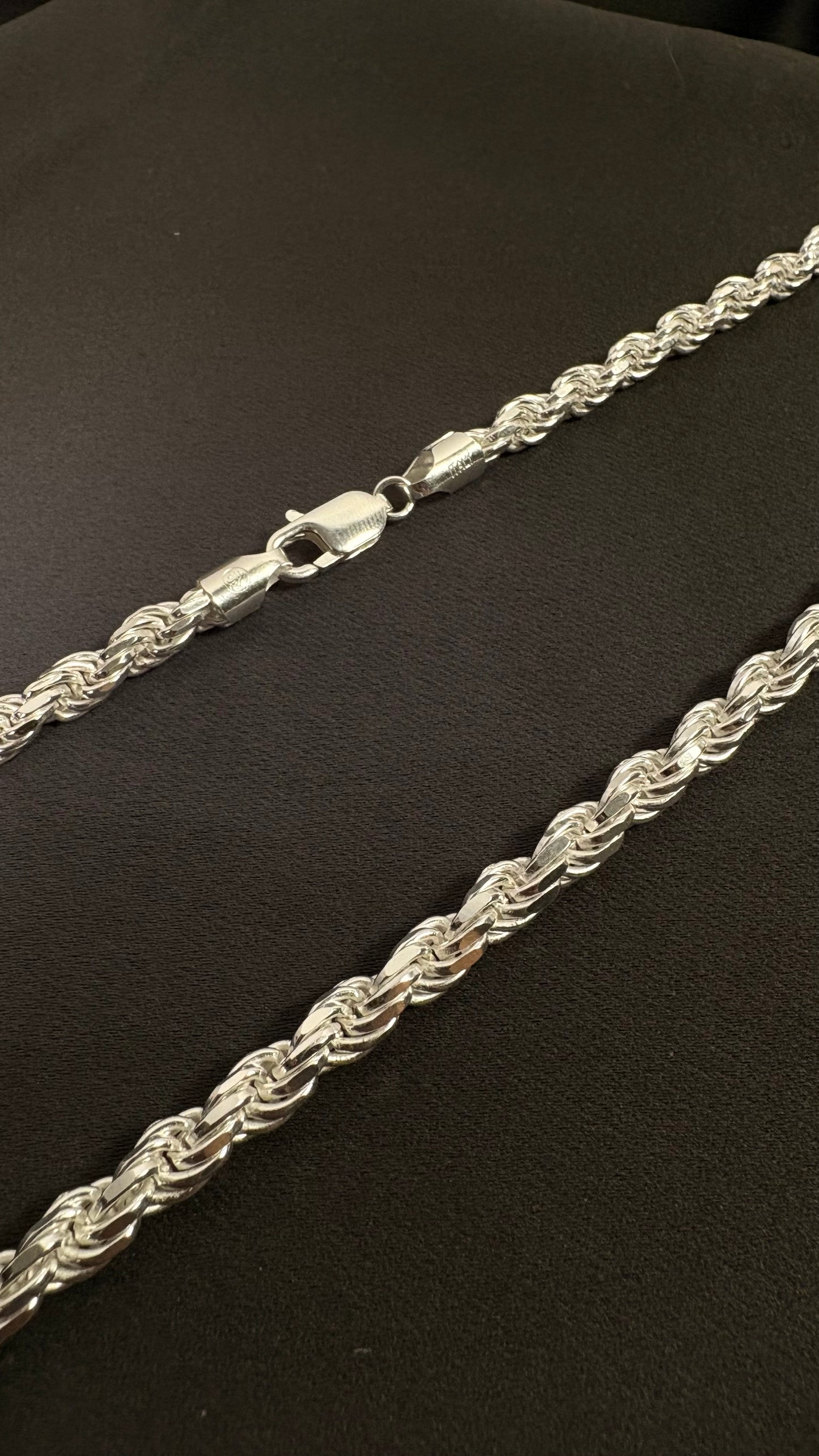 Solid .925 Sterling Silver Diamond Cut Rope Chain In 5.5mm