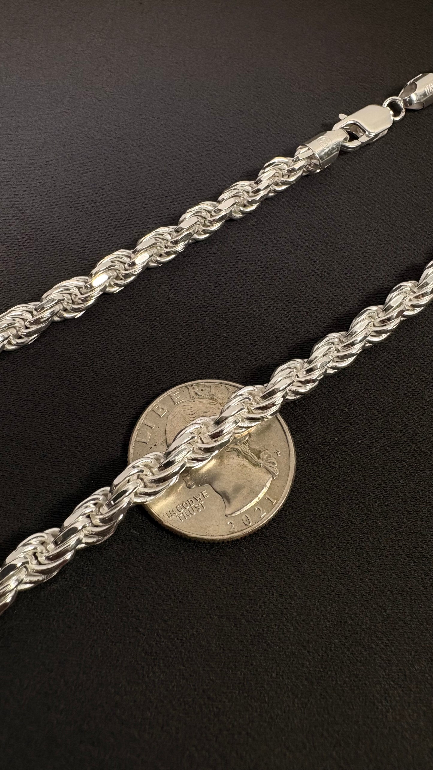 Solid .925 Sterling Silver Diamond Cut Rope Chain In 5.5mm