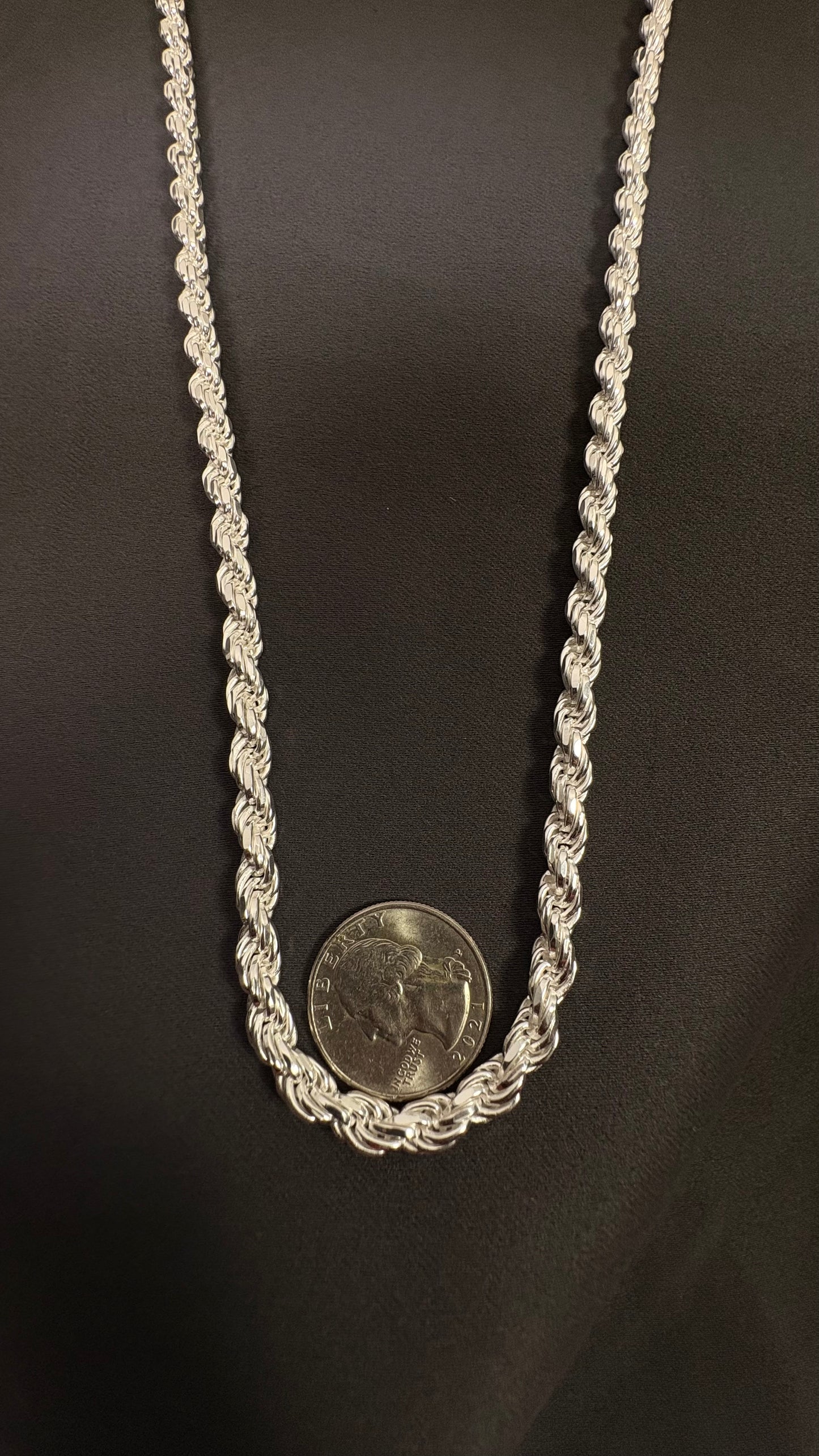 Solid .925 Sterling Silver Diamond Cut Rope Chain In 5.5mm