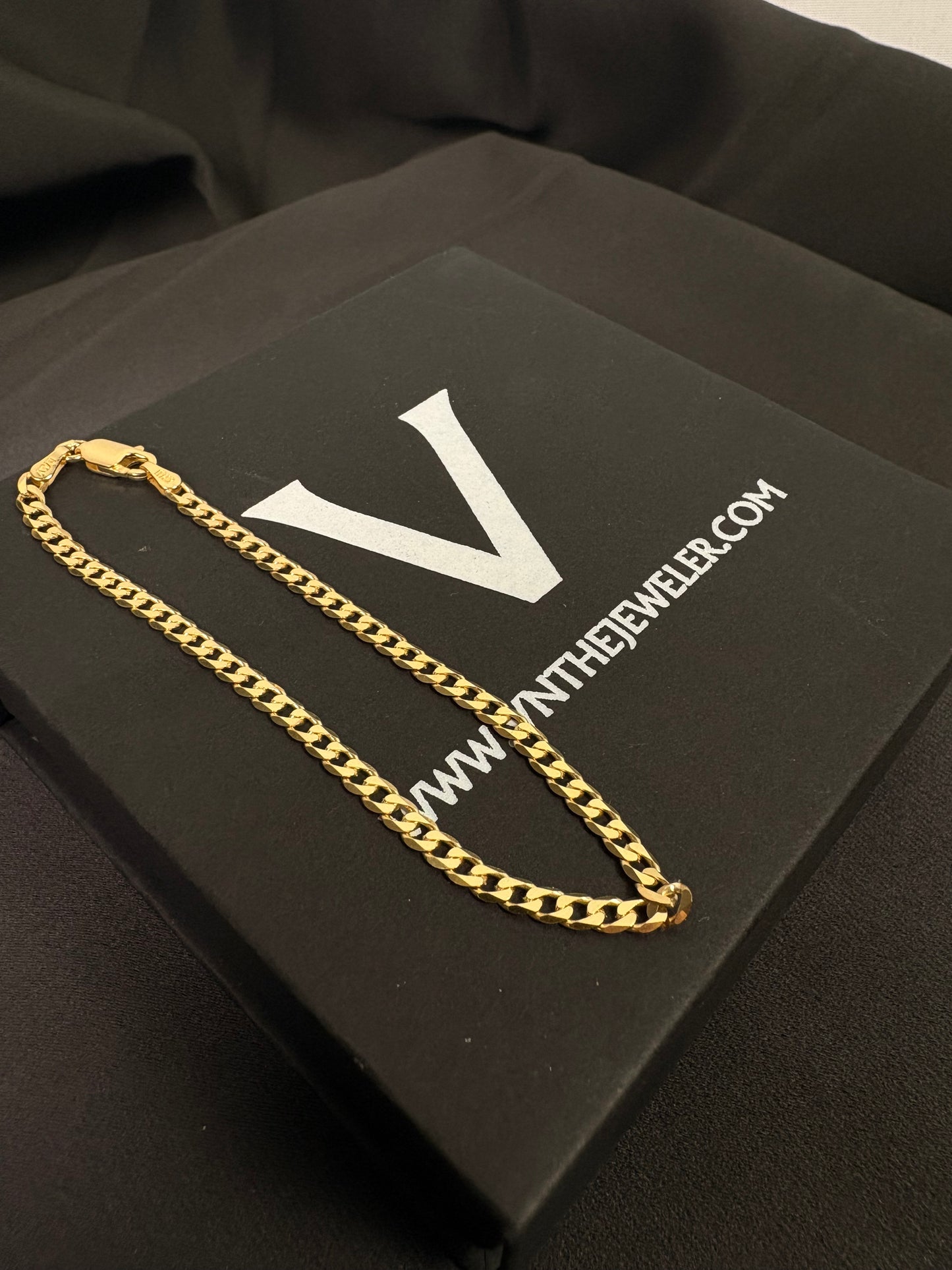 14k Gold Vermeil Flat Cuban Bracelet 3mm In 7 & 8 Inches