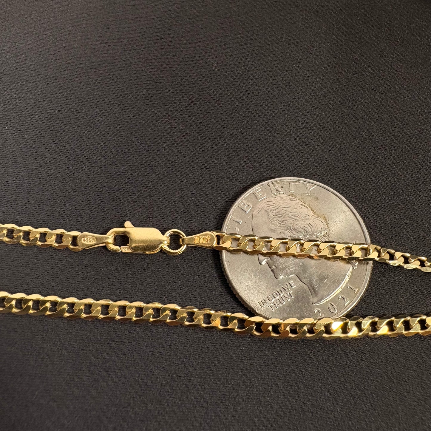 14k Gold Vermeil Flat Cuban Bracelet 3mm In 7 & 8 Inches