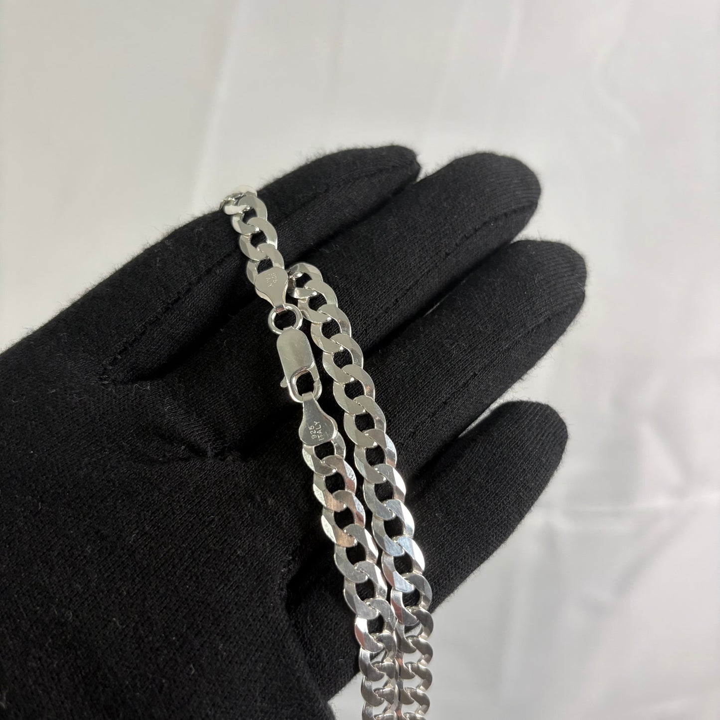 Solid .925 Sterling Silver Curb Chain Minimal Flat Cuban Link Necklace In 6.7mm