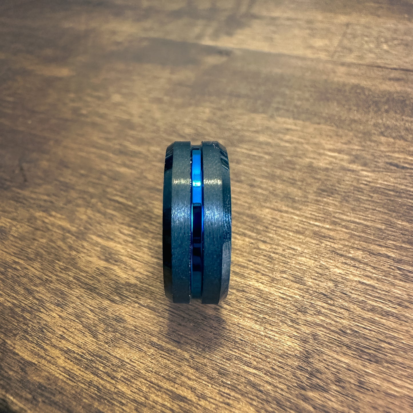 Black Tungsten Ring With Vibrant Cobalt Stripe